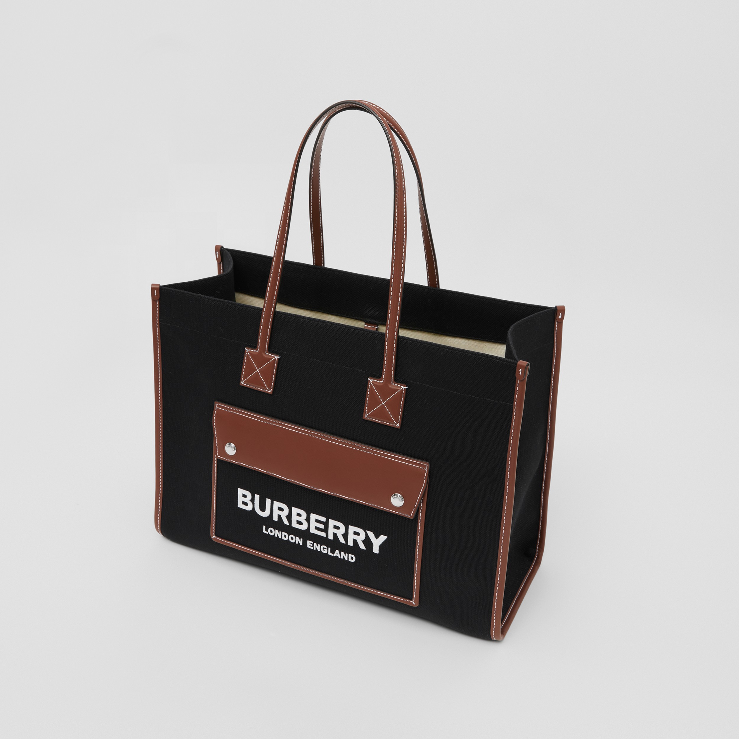 Medium Two-tone Canvas and Leather Freya Tote in Black/tan - Women | Burberry® Official - 4