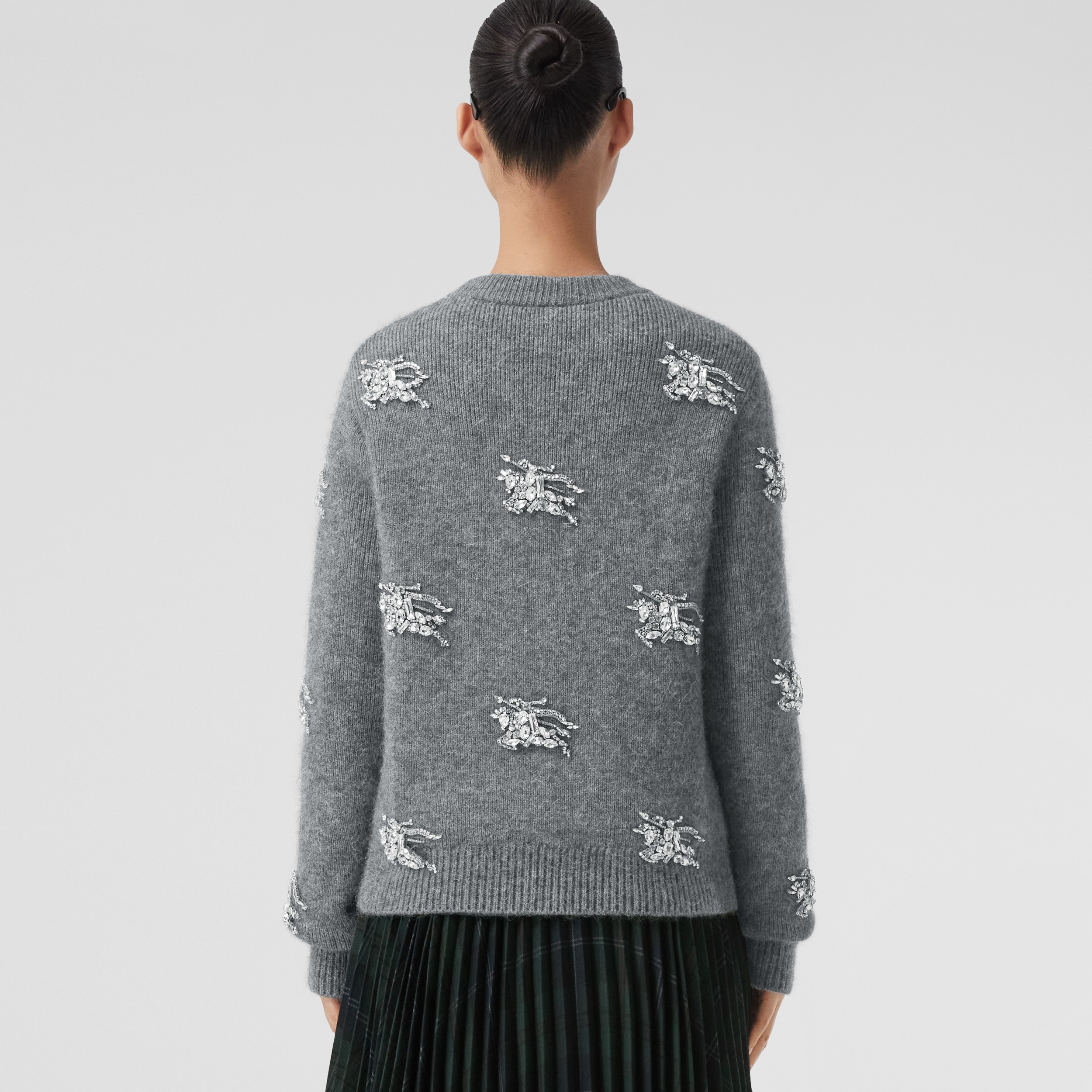 Suéter em mescla de lã e mohair com estampa Equestrian Knight com cristais (Cinza Médio Mesclado) - Mulheres | Burberry® oficial - 3