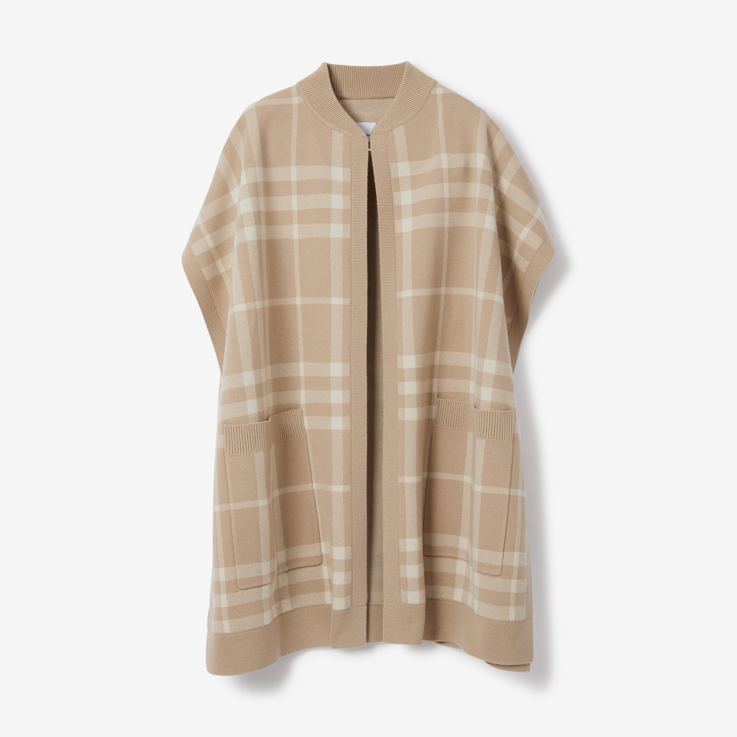 Check Wool Cashmere Jacquard Cape in Soft Fawn | Burberry® Official - 1
