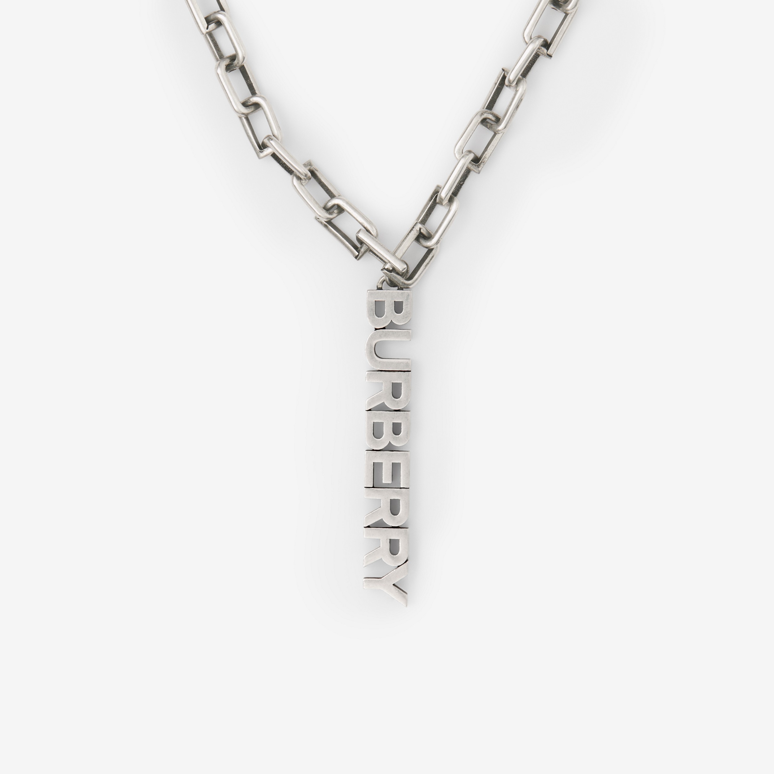 Logo Detail Palladium-plated Necklace in Aged Silver - Men | Burberry® Official - 2