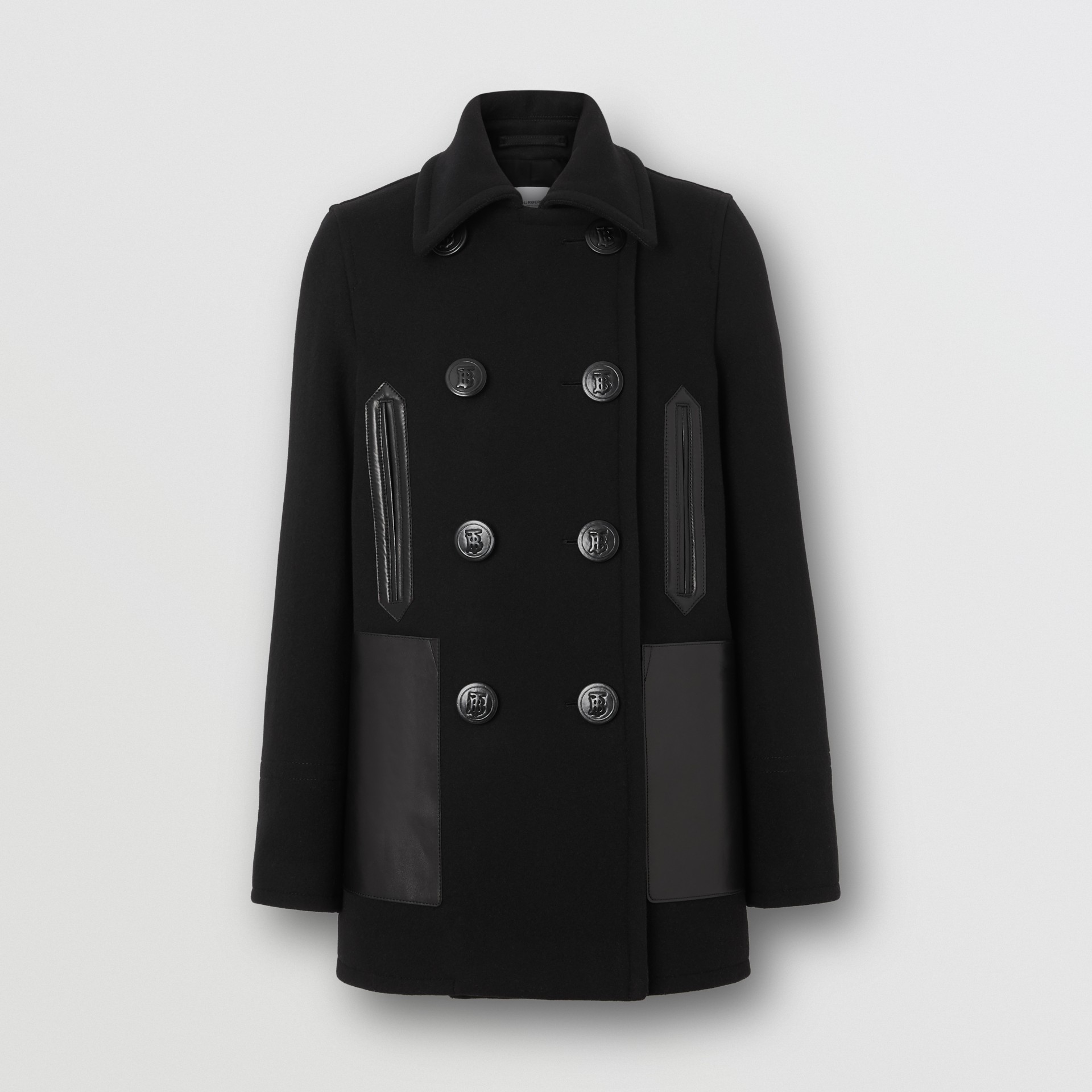 Lambskin Pocket Wool Blend Pea Coat in Black Women Burberry United