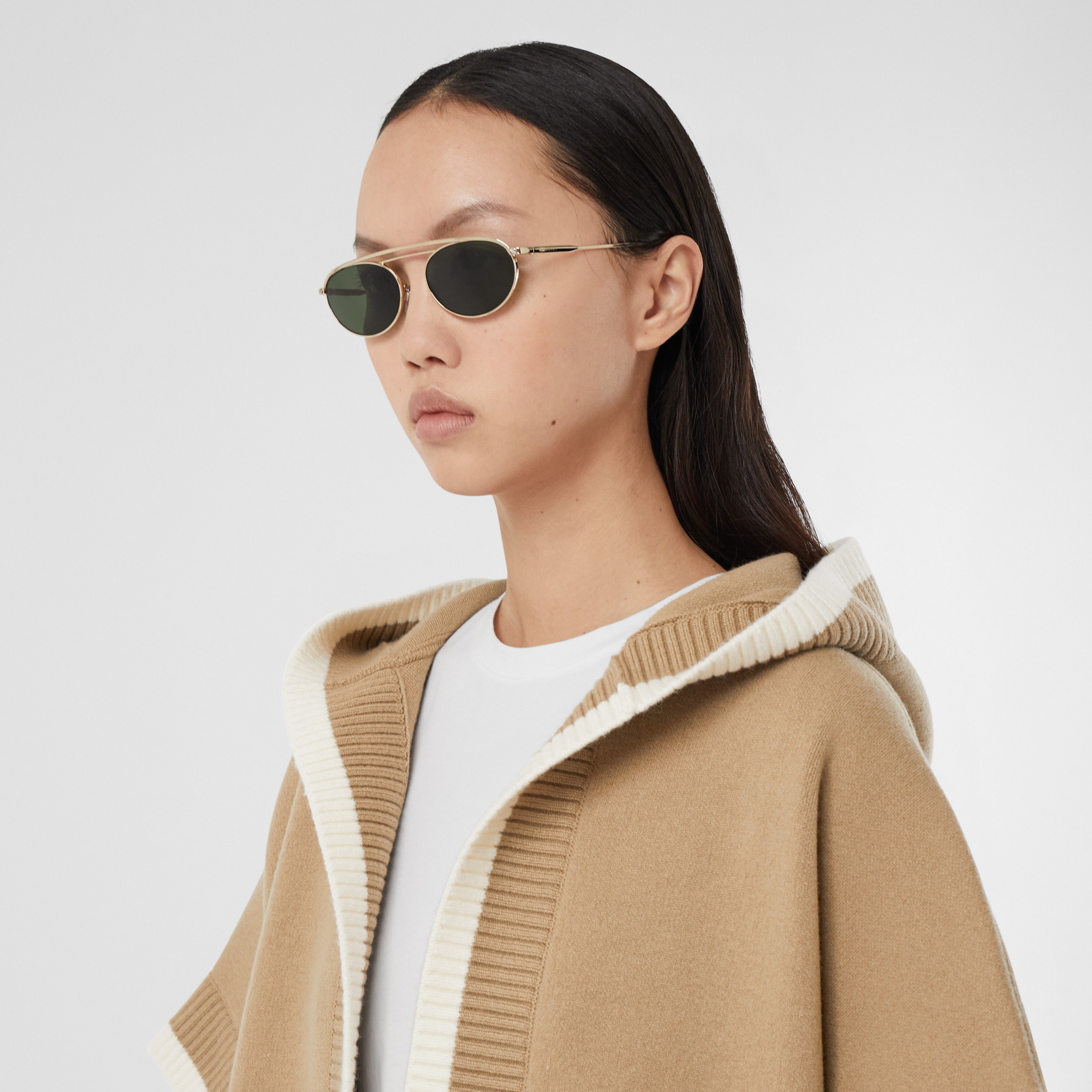 Logo Graphic Wool Cashmere Jacquard Hooded Cape in Archive Beige | Burberry® Official - 2