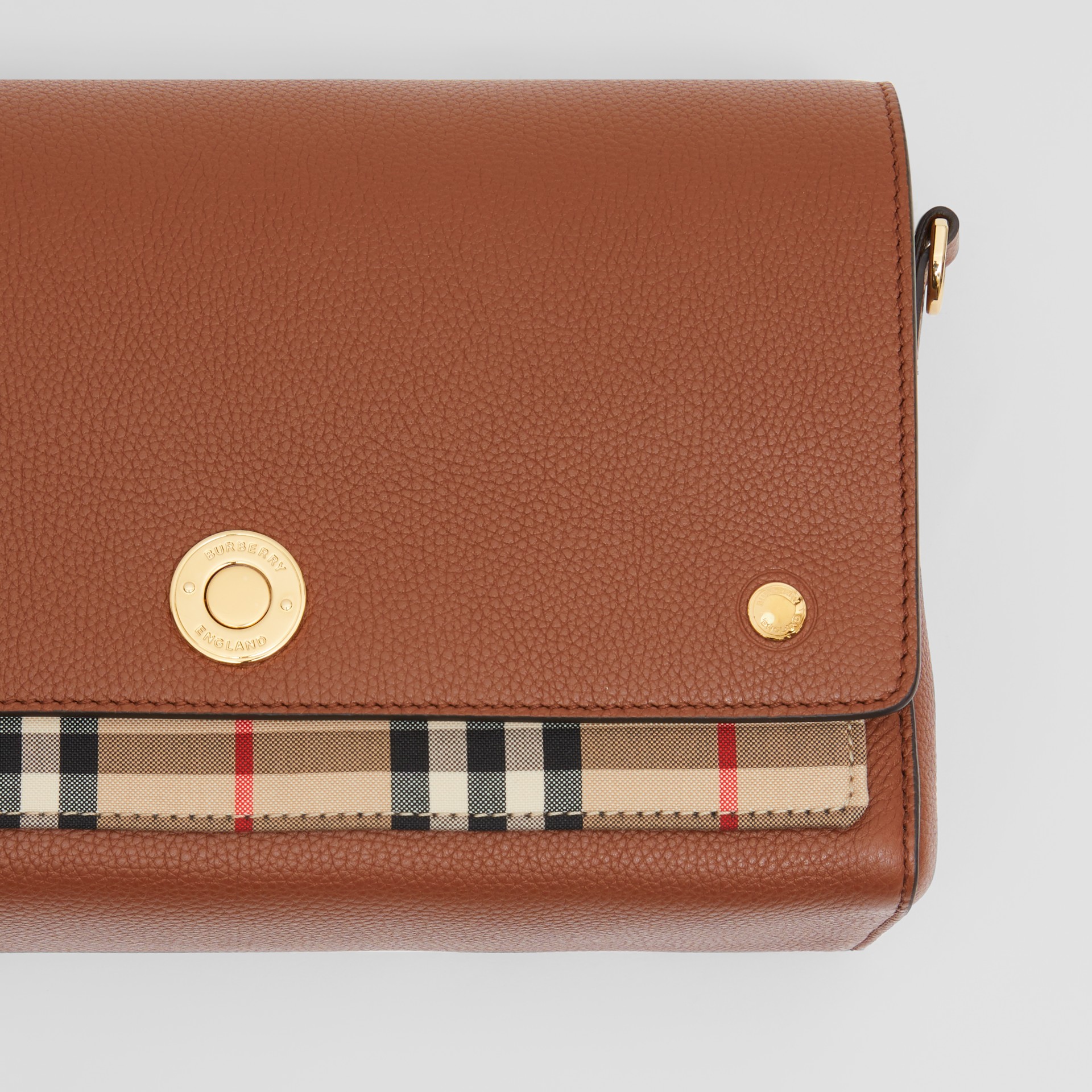 Leather and Vintage Check Note Crossbody Bag in Tan Women Burberry