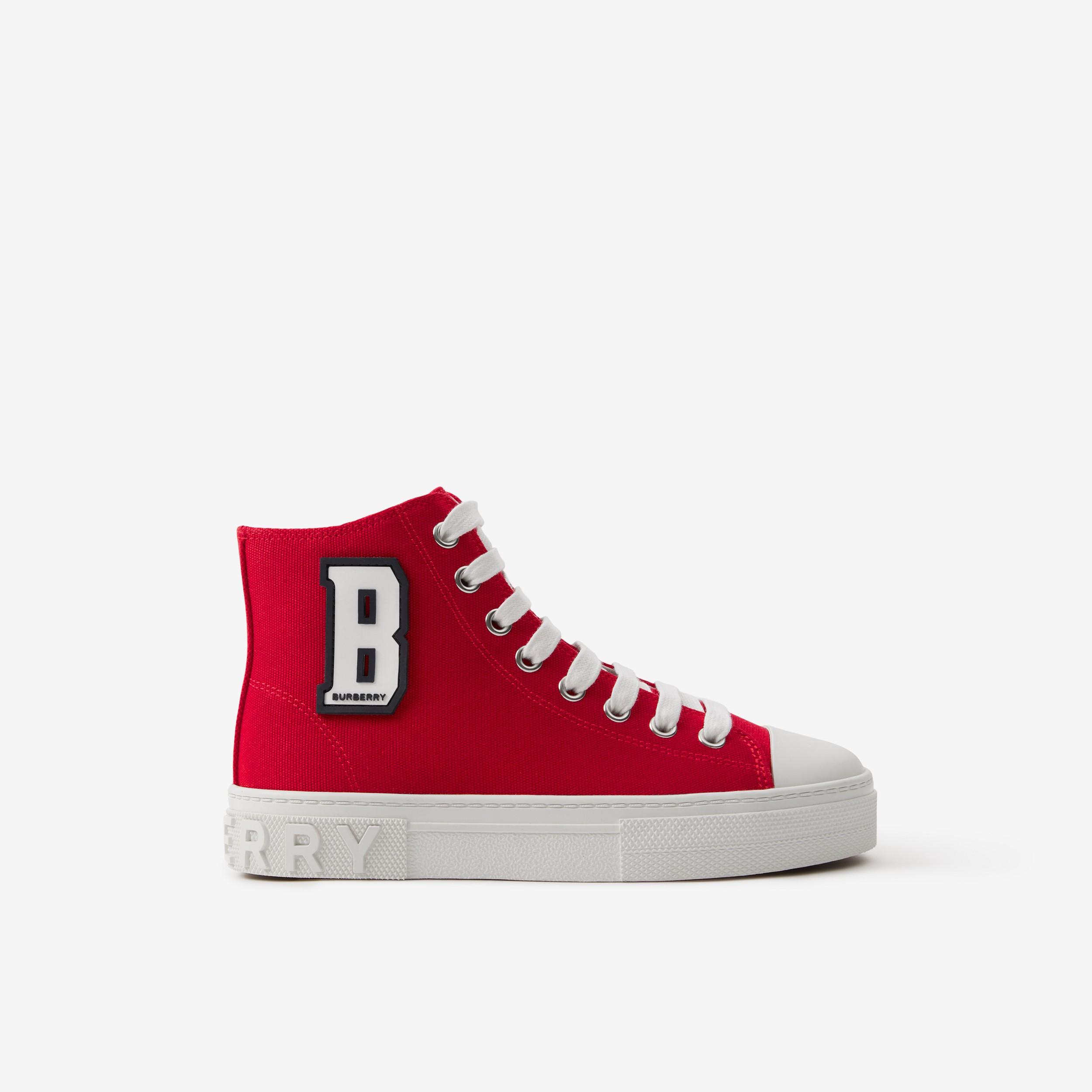 Sneaker alte in cotone con grafica lettera (Rosso Intenso) - Bambini | Sito ufficiale Burberry® - 1