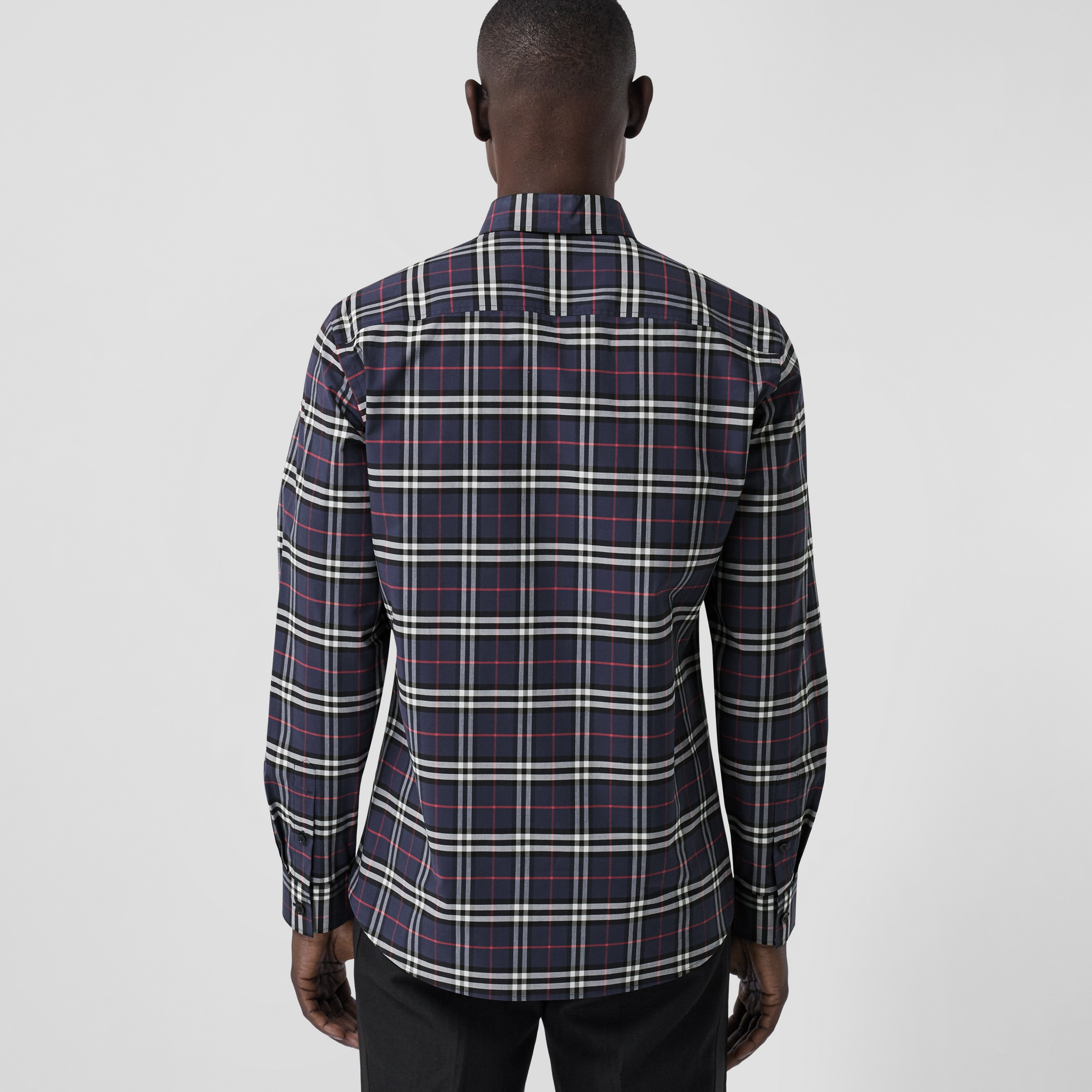 Camisa de algodão stretch com estampa xadrez (Azul-marinho) - Homens | Burberry® oficial - 3
