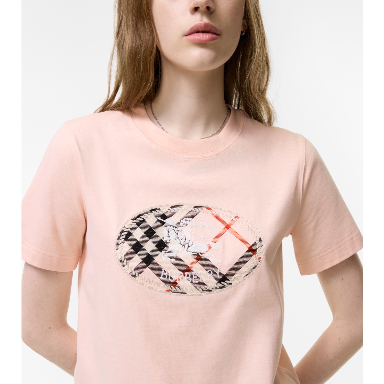 Check Knight Stamp Cotton T-shirt in Compact pink - Women | Burberry® Official