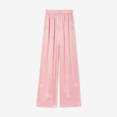 Burberry Ekd Silk Jacquard Wide-leg Trousers In Soft Blossom
