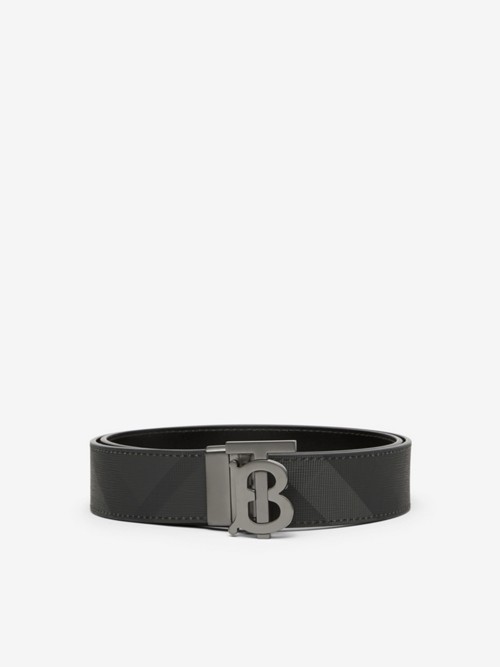 Burberry Check And Leather Reversible Tb Belt In Black