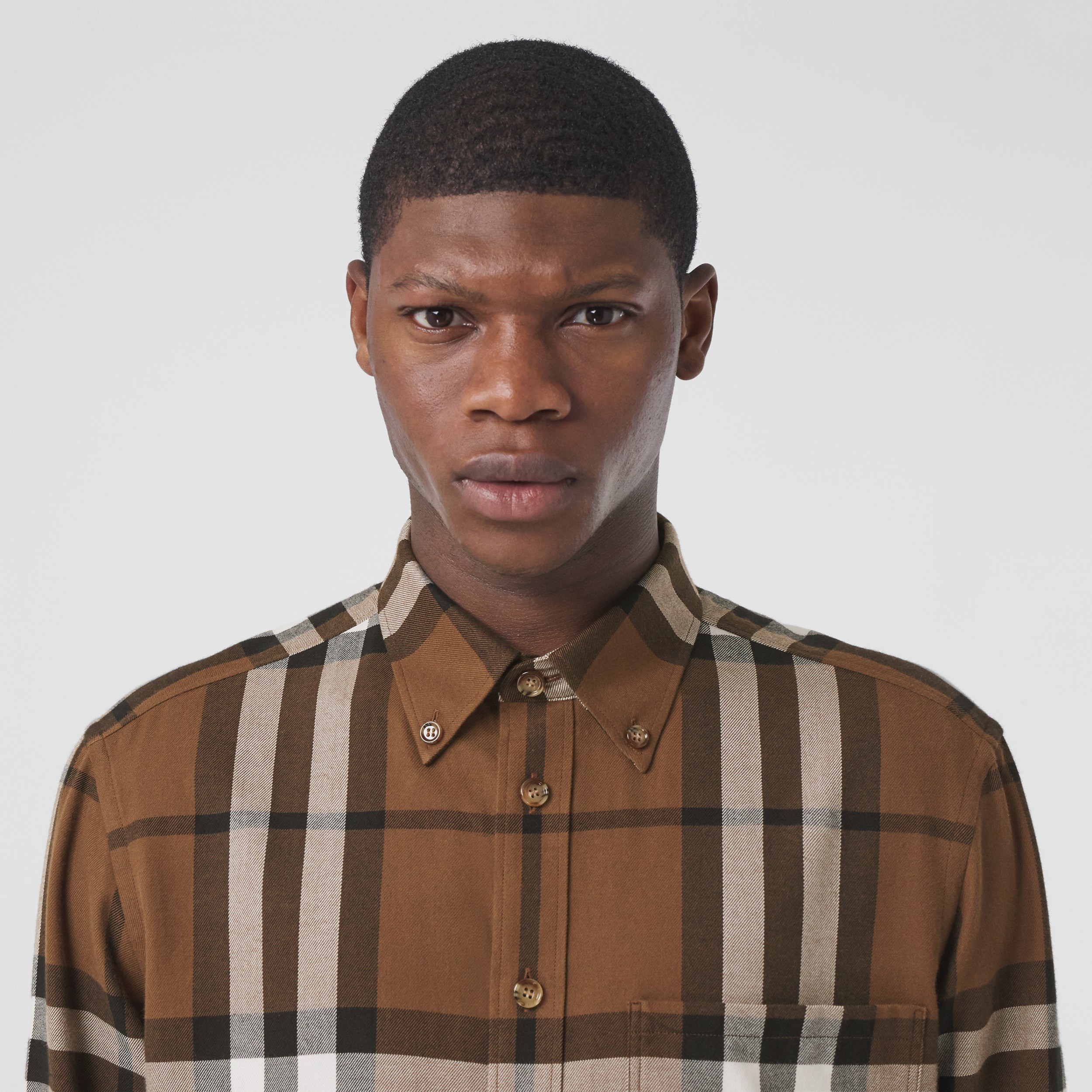Check and Stripe Cotton Flannel Shirt in Warm Walnut - Men | Burberry® Official - 2