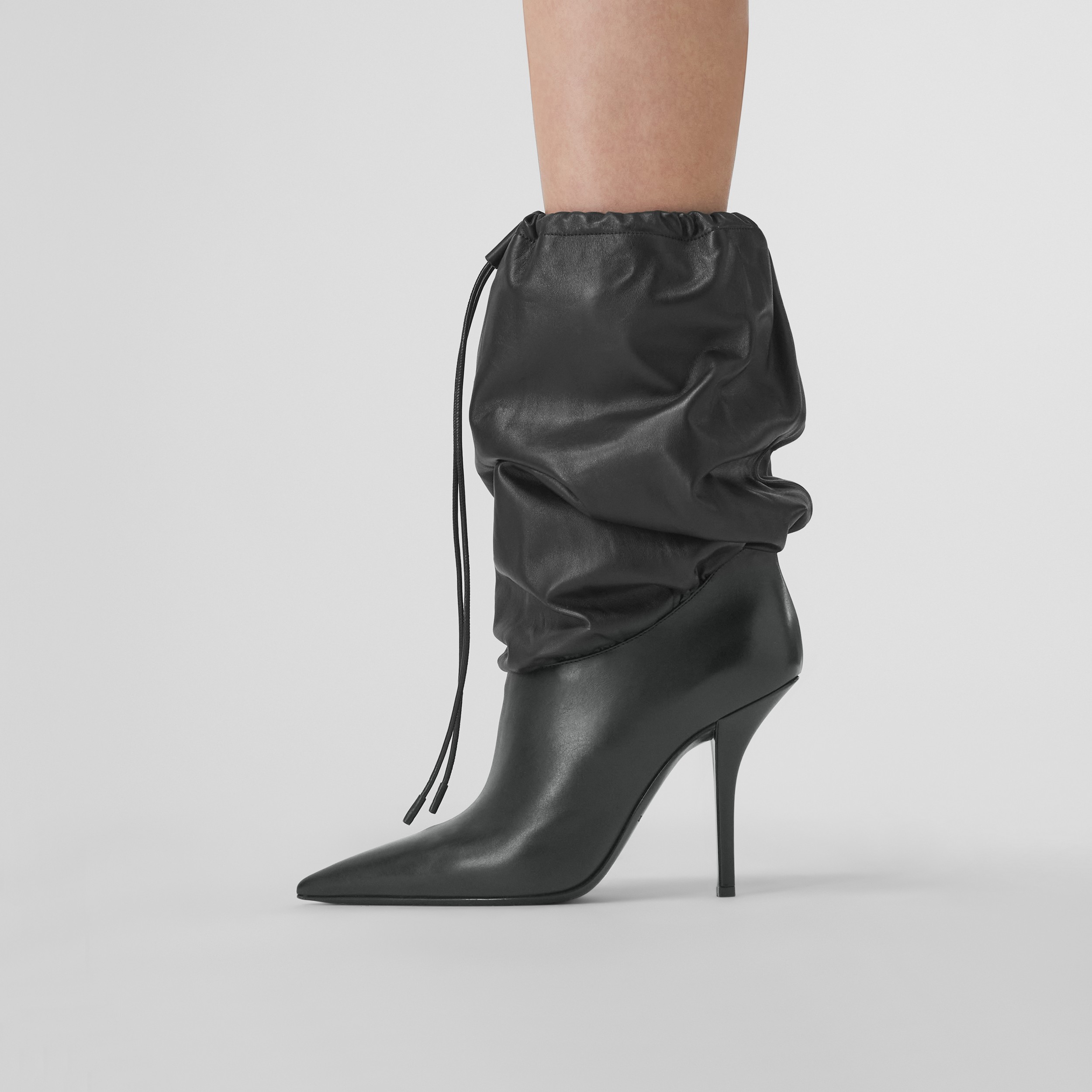 Leather and Plongé Lambskin Drawcord Boots in Black - Women | Burberry® Official - 3