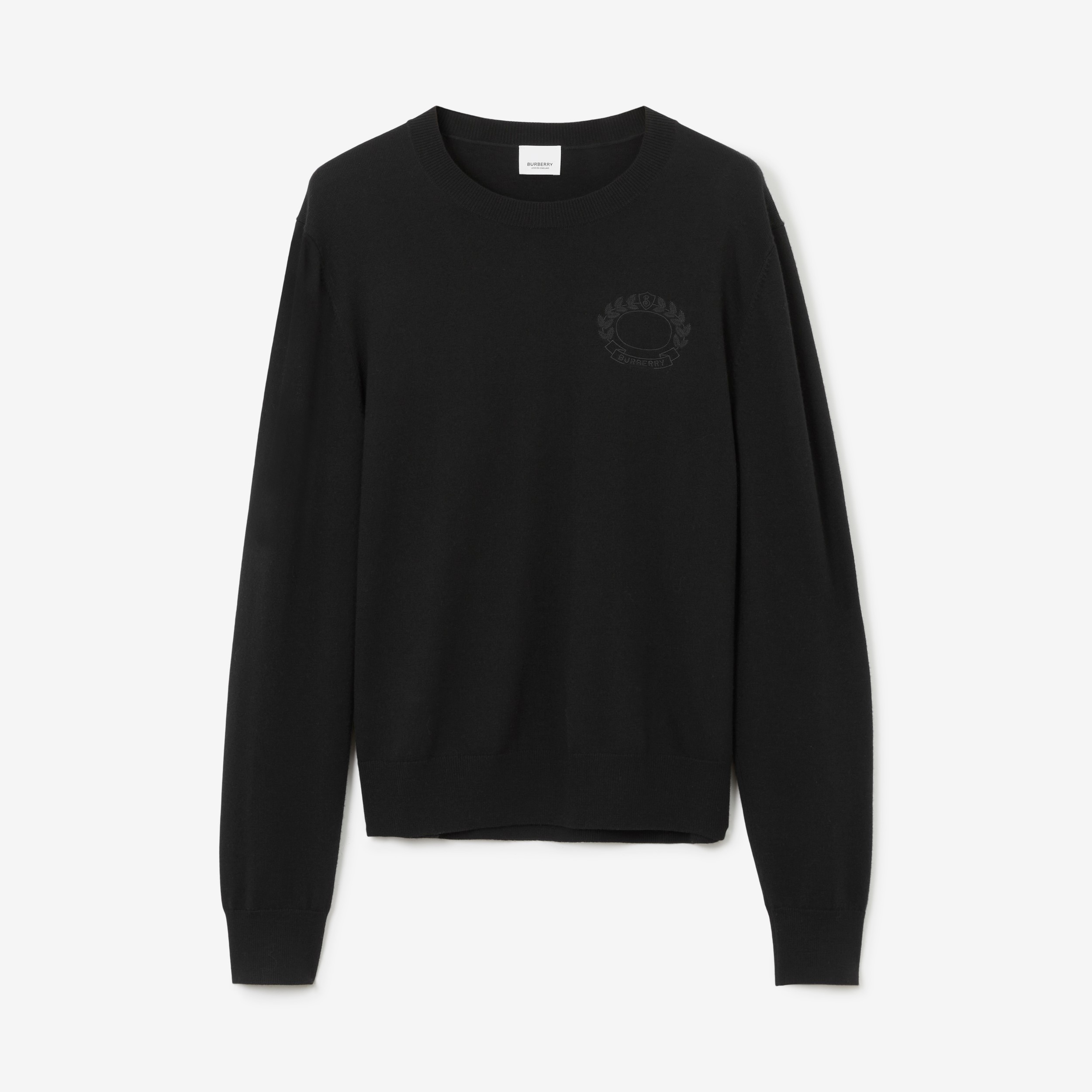 Pull en laine à écusson feuille de chêne (Noir) - Homme | Site officiel Burberry® - 1