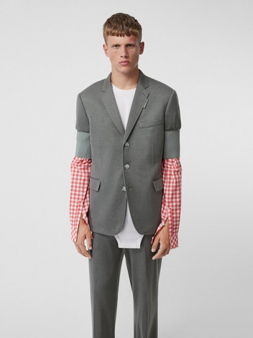 BURBERRY Slim Fit Panelled-sleeve Cashmere Silk Jersey Blazer