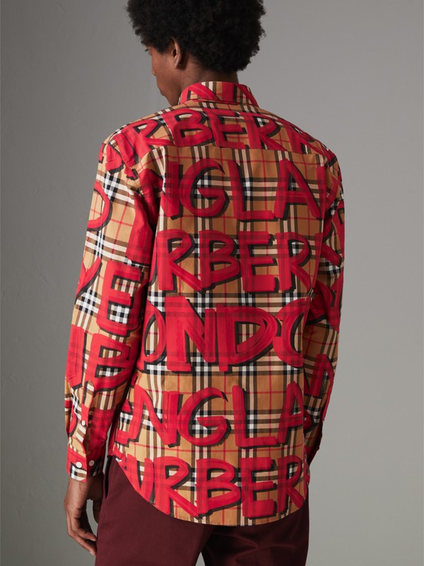 Burberry graffiti print vintage check shirt Clearance