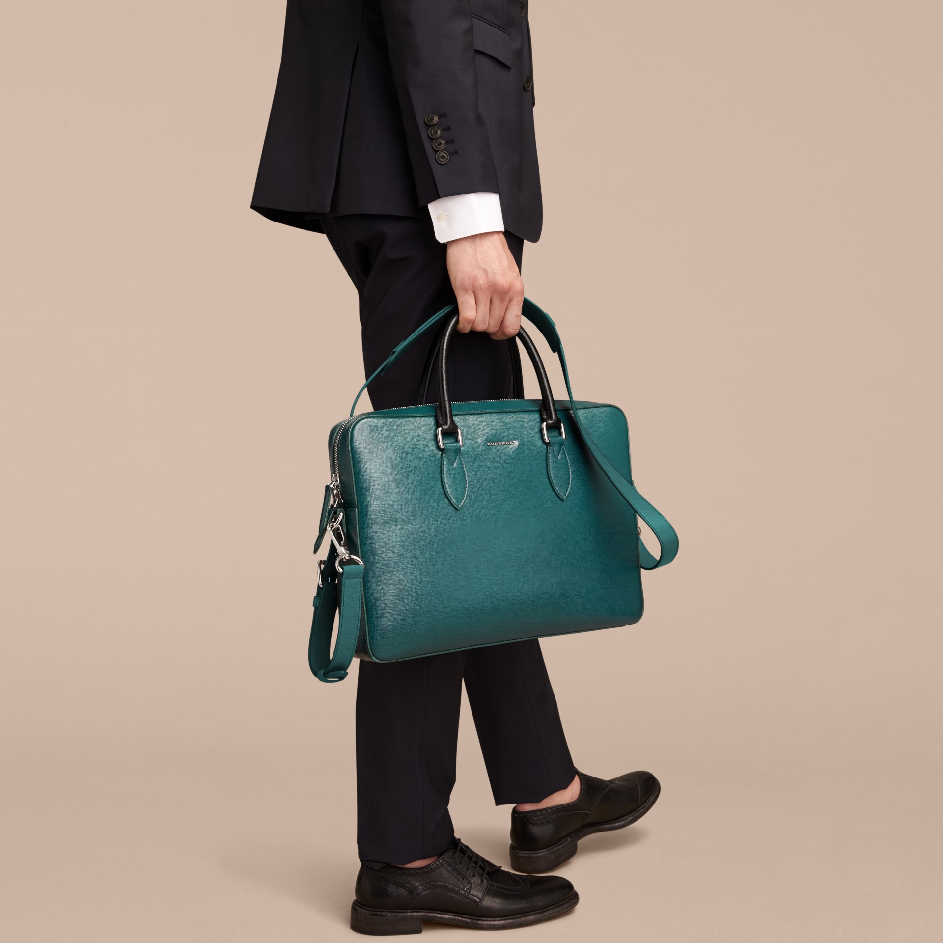 London Leather Briefcase in Dark Teal/black Men Burberry United States