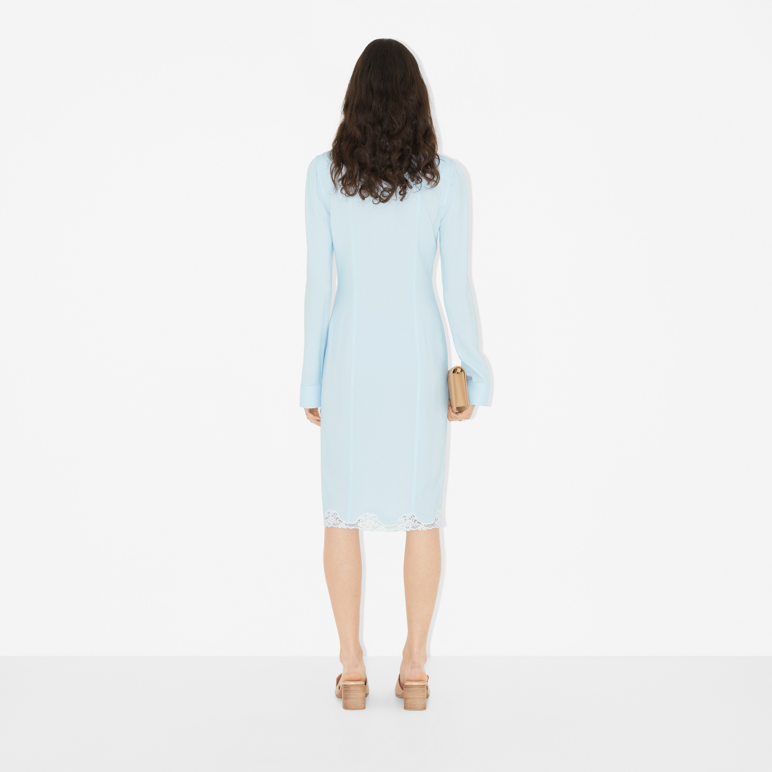 Lace Trim Viscose Shirt Dress in Glacier Blue - Women | Burberry® Official - 4