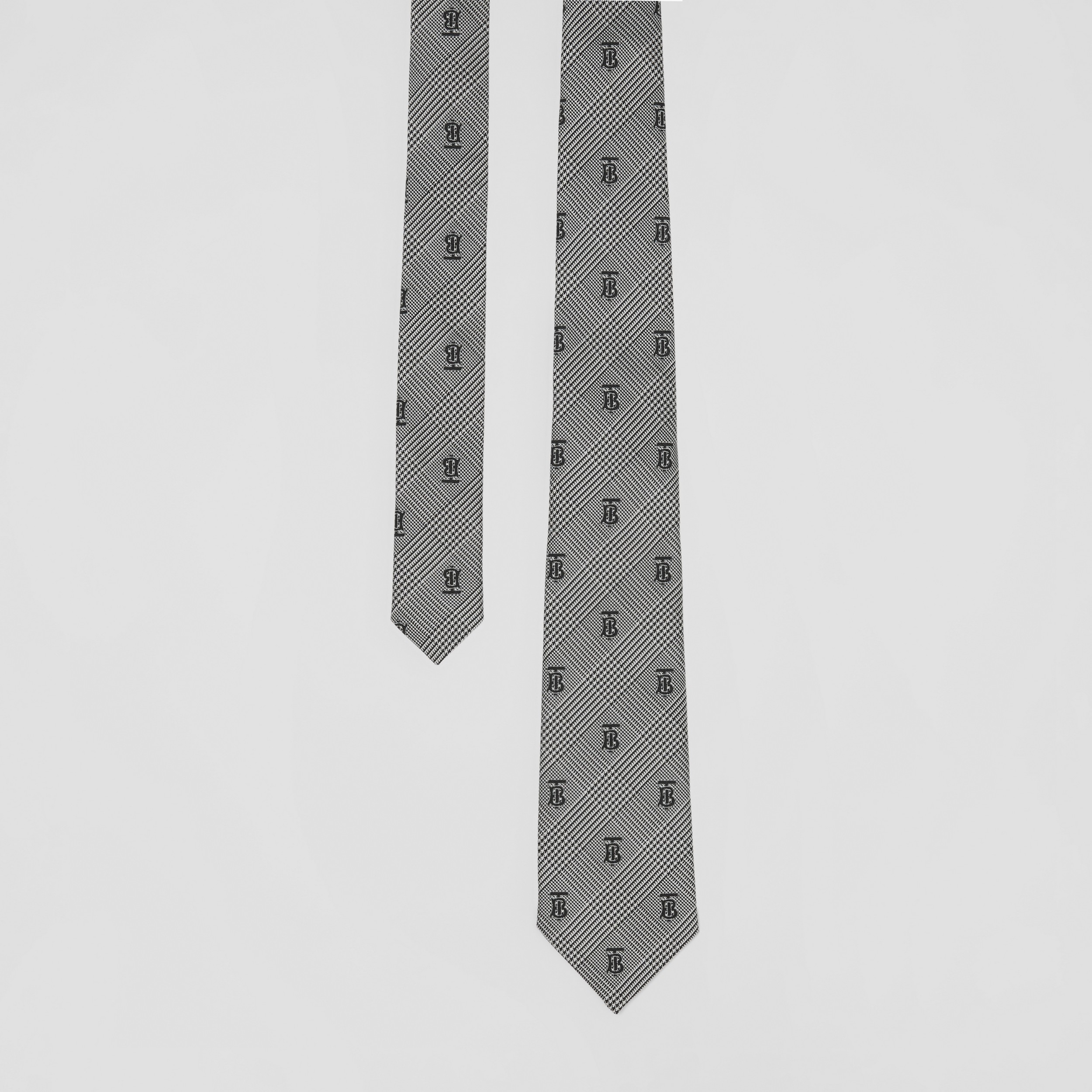 Classic Cut Monogram Motif and Check Silk Tie in Grey - Men | Burberry® Official - 1