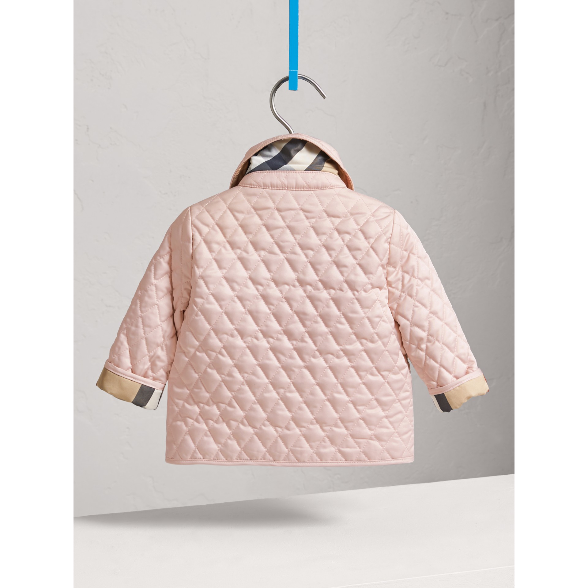 Check Detail Diamond Quilted Jacket in Powder Pink Children