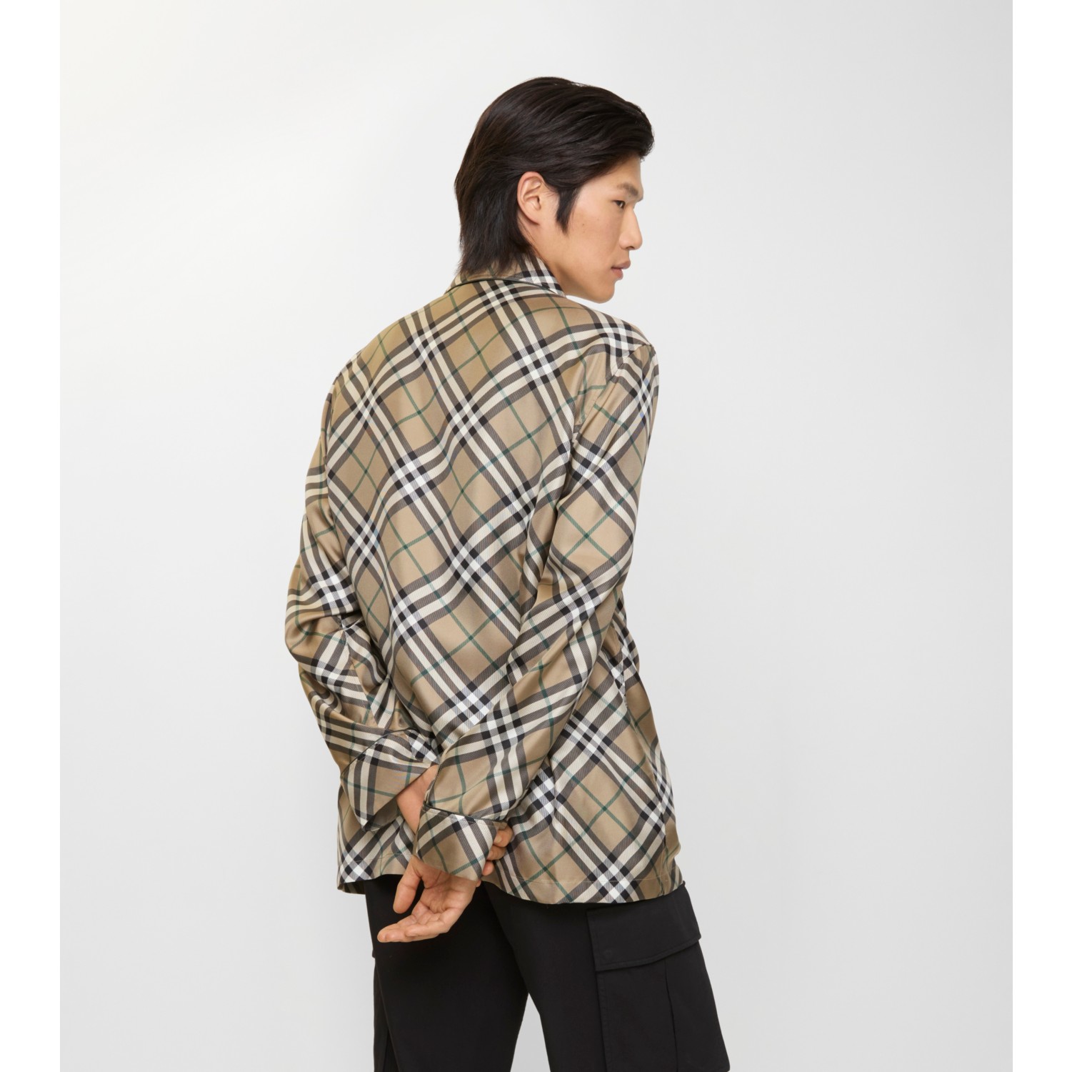 Check Silk Pyjama Shirt in Linden beige - Men | Burberry® Official