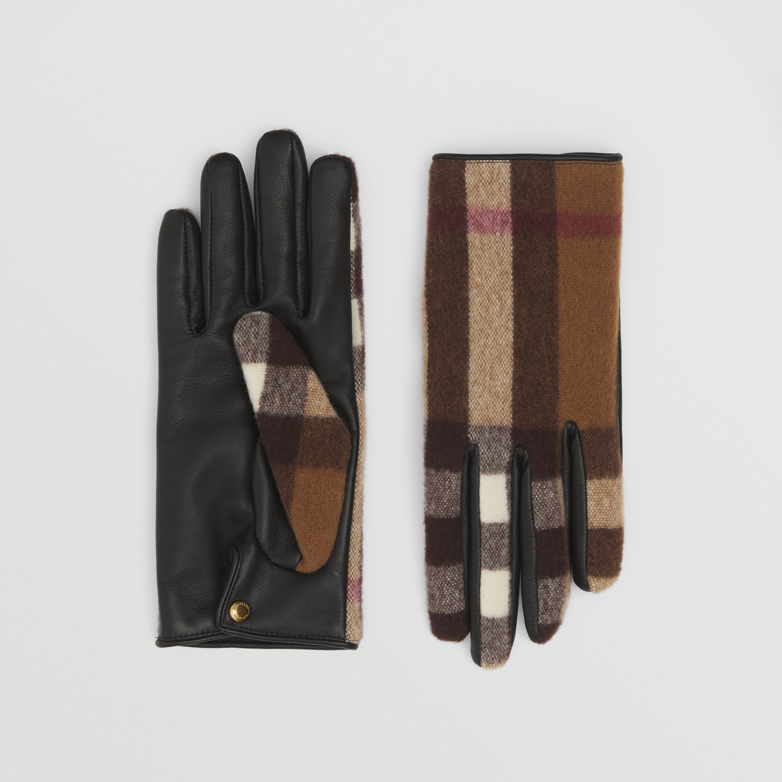Check Wool and Lambskin Gloves in Birch Brown | Burberry® Official - 1