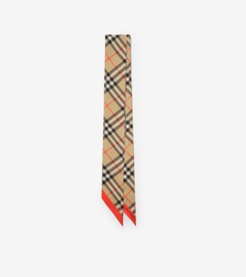 Skinny Contrast Check Silk Scarf Sand beige oxblood ®