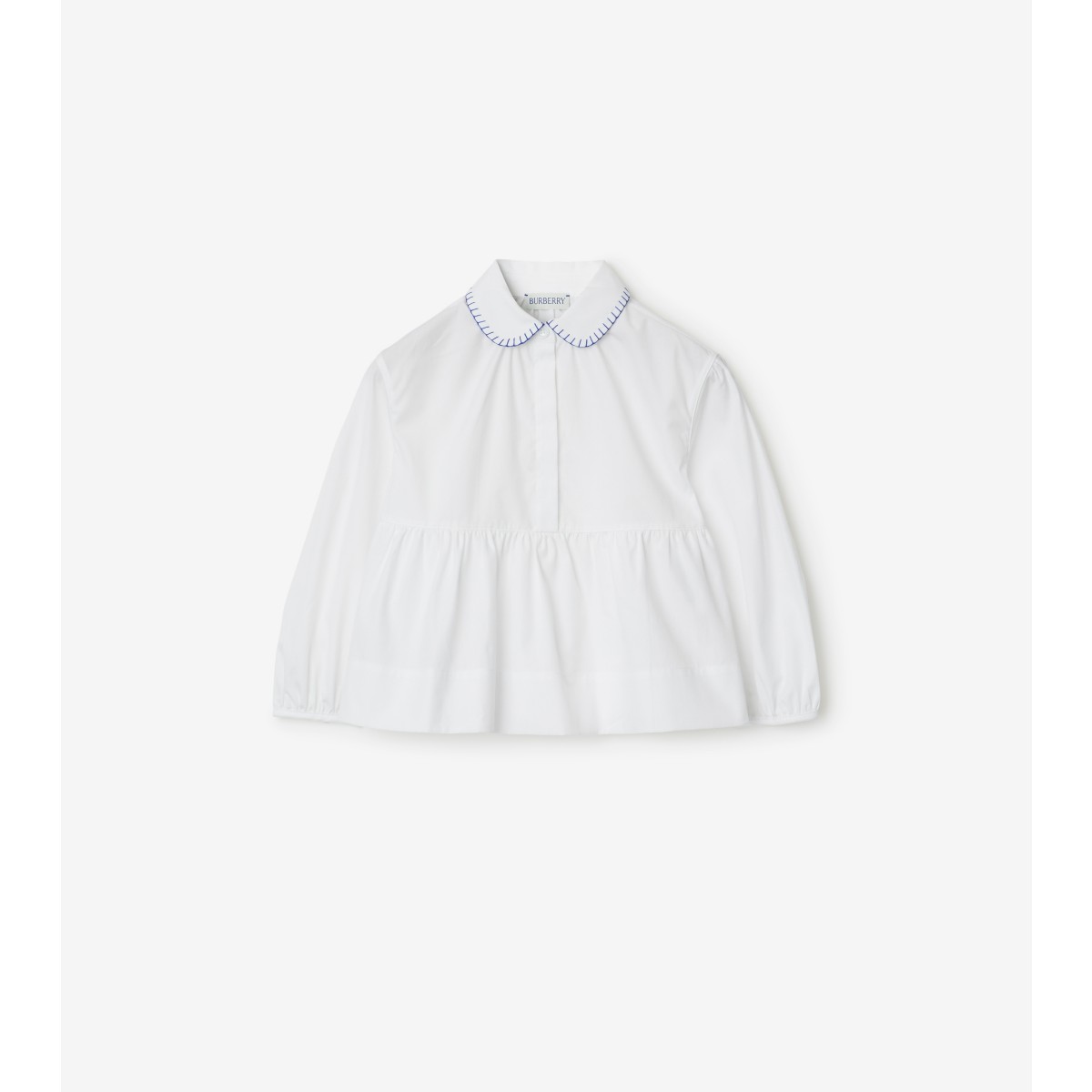 Shop Burberry Childrens Stretch Cotton Peplum Blouse In White