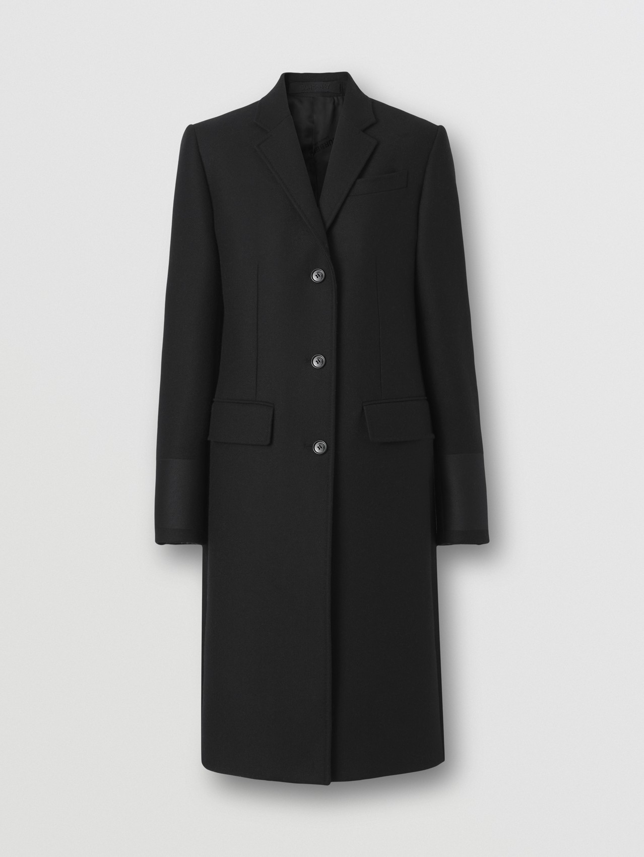 Cuff Detail Camel Hair Wool Tailored Coat in Black