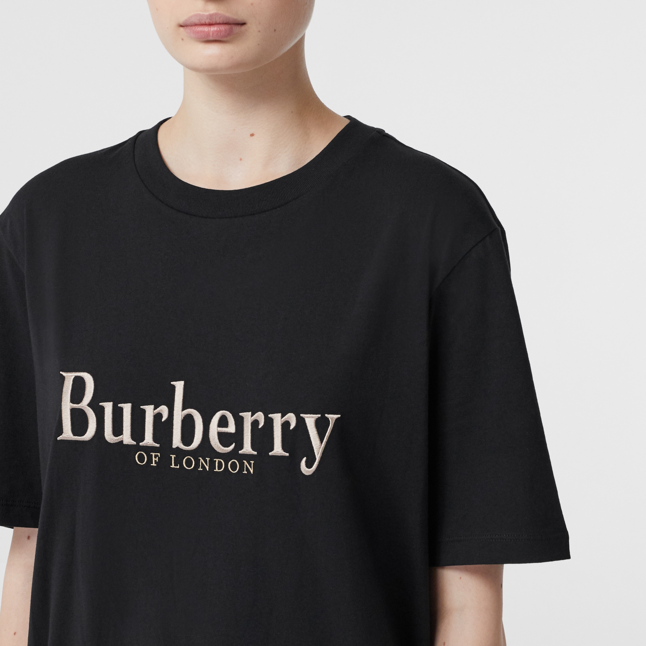 Embroidered Archive Logo Cotton T-shirt in Black - Women | Burberry United States