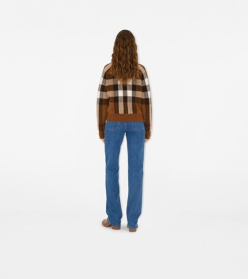 Check Wool Cashmere Bomber Jacket in Dark birch brown
