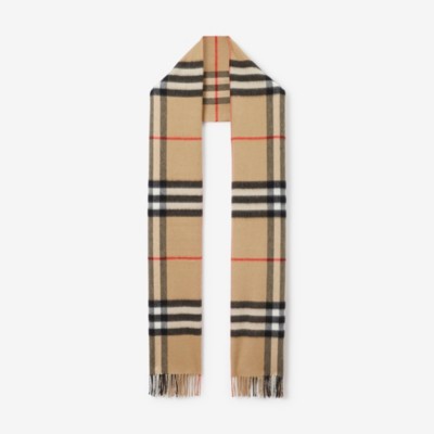 Taille Bereiken Hervat Exaggerated Check Cashmere Scarf in Archive Beige | Burberry® Official