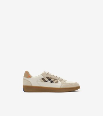 Leather, Suede and Check Terrace Sneakers​ in Dove beige/grey/sand beige - Men | Burberry® Official