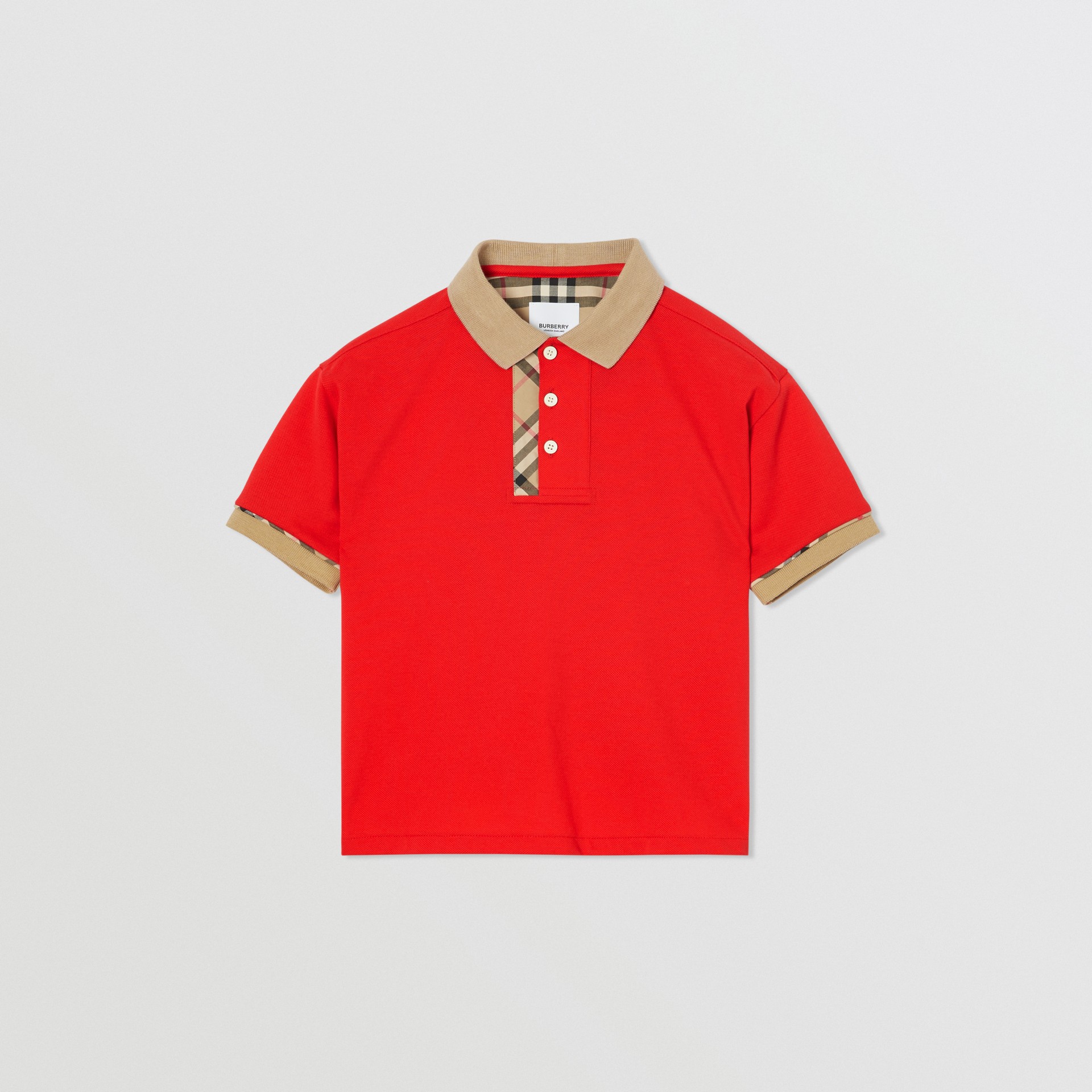 Vintage Check Trim Cotton Polo Shirt in Bright Red | Burberry United States