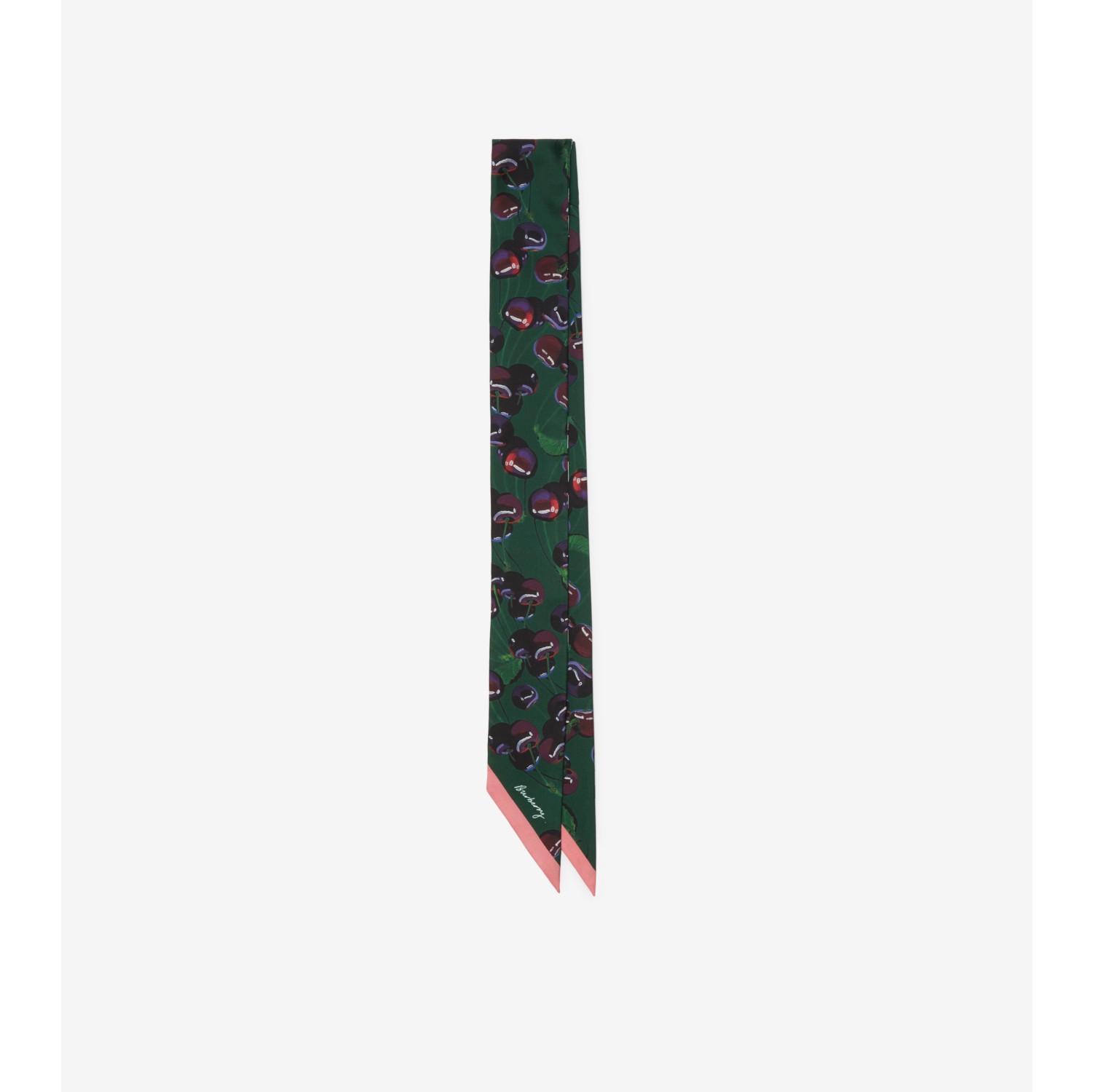 Skinny Reversible Cherry Silk Scarf in Ivy | Burberry® Official