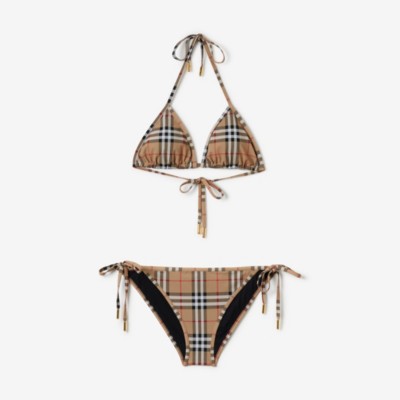 Bikini triangle en nylon stretch Check (Beige D'archive) - Femme | Site officiel Burberry®