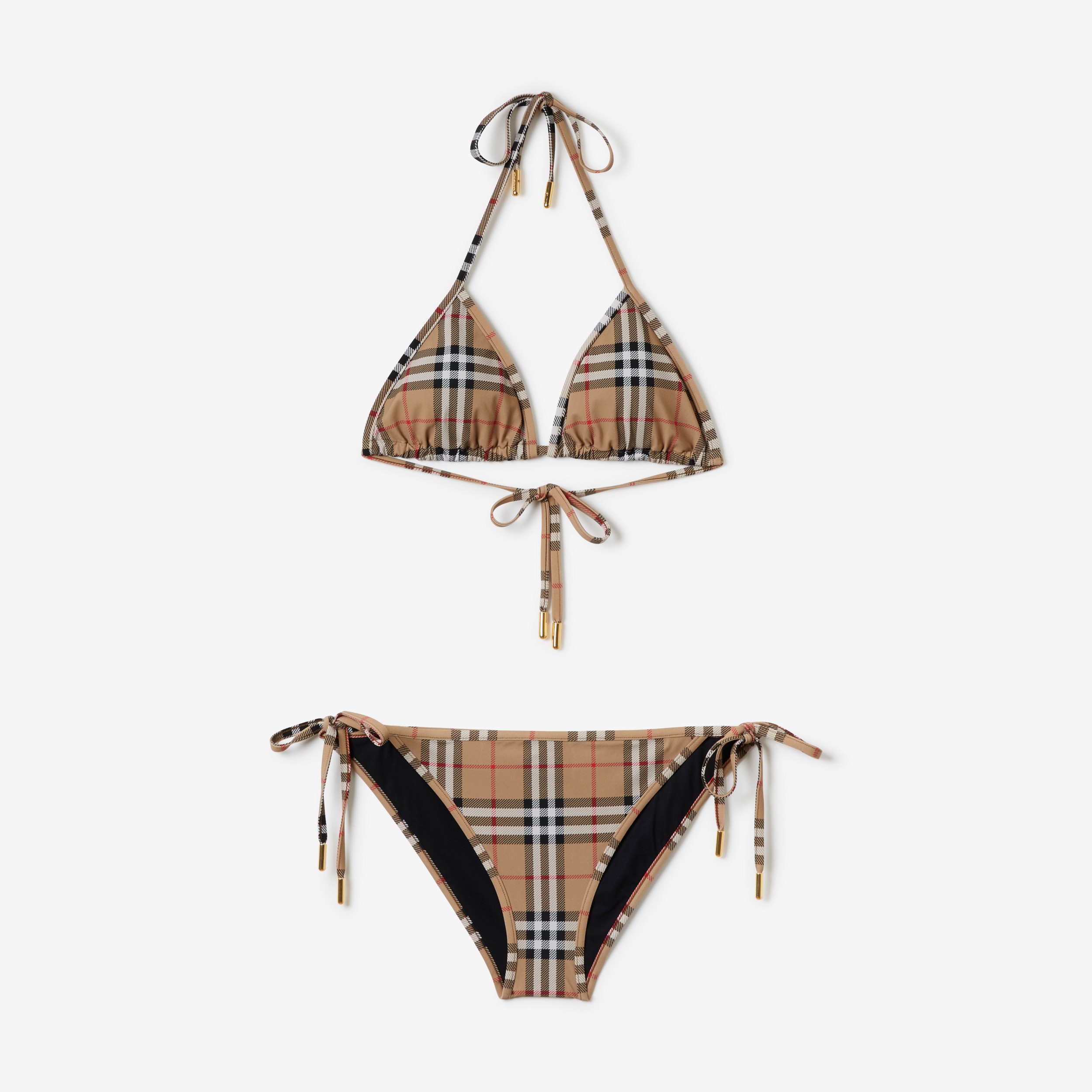 Bikini de triángulo en nailon elástico a cuadros Vintage Check (Beige) - Mujer | Burberry® oficial - 1