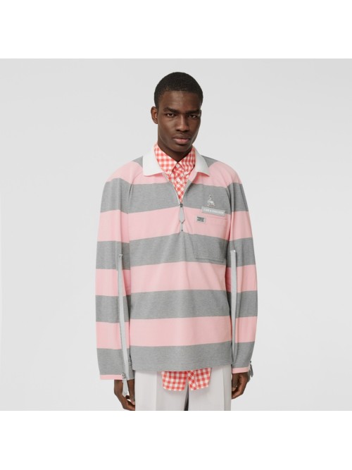 BURBERRY Long-sleeve Zip Detail Striped Cotton Polo Shirt
