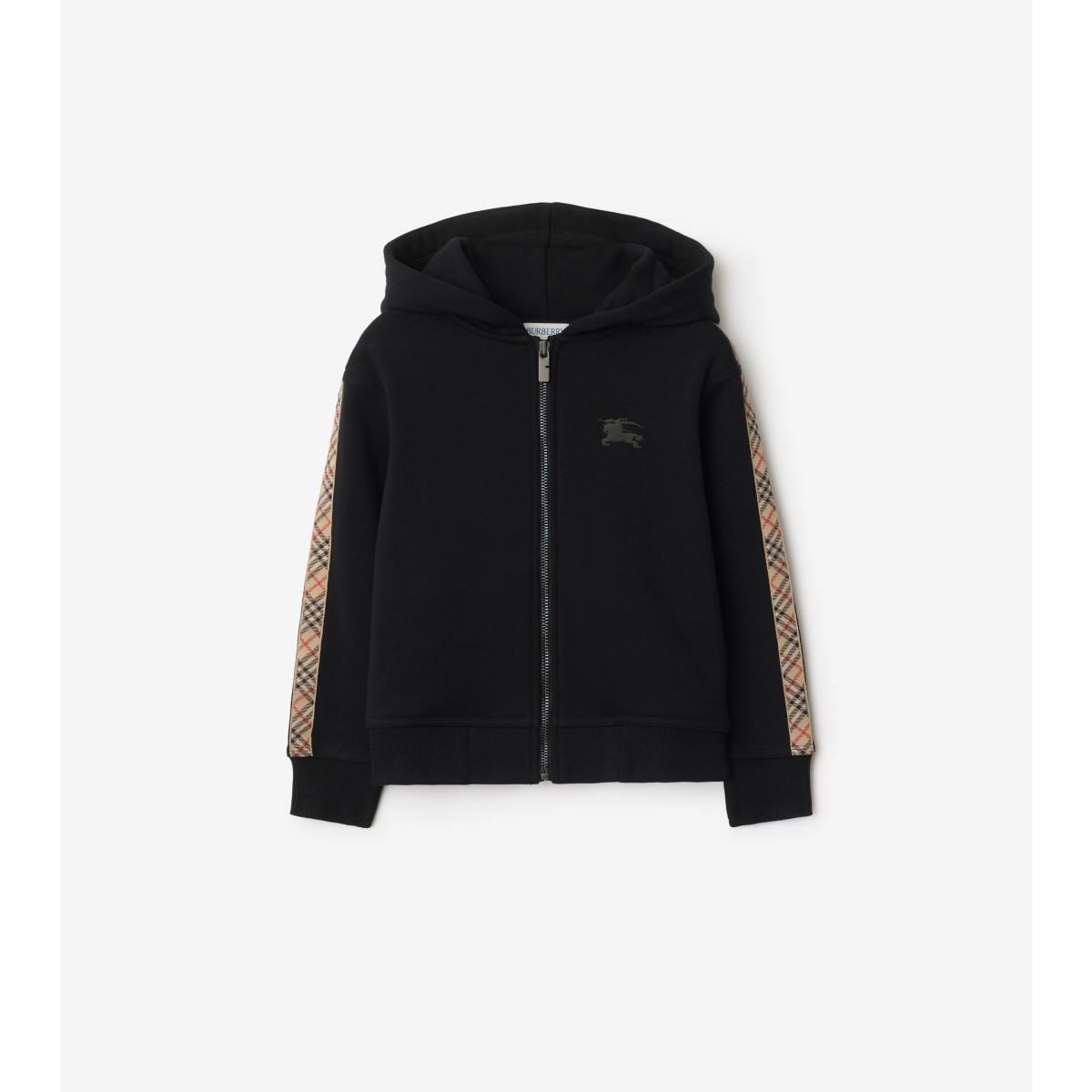  Check Trim Cotton Zip Hoodie