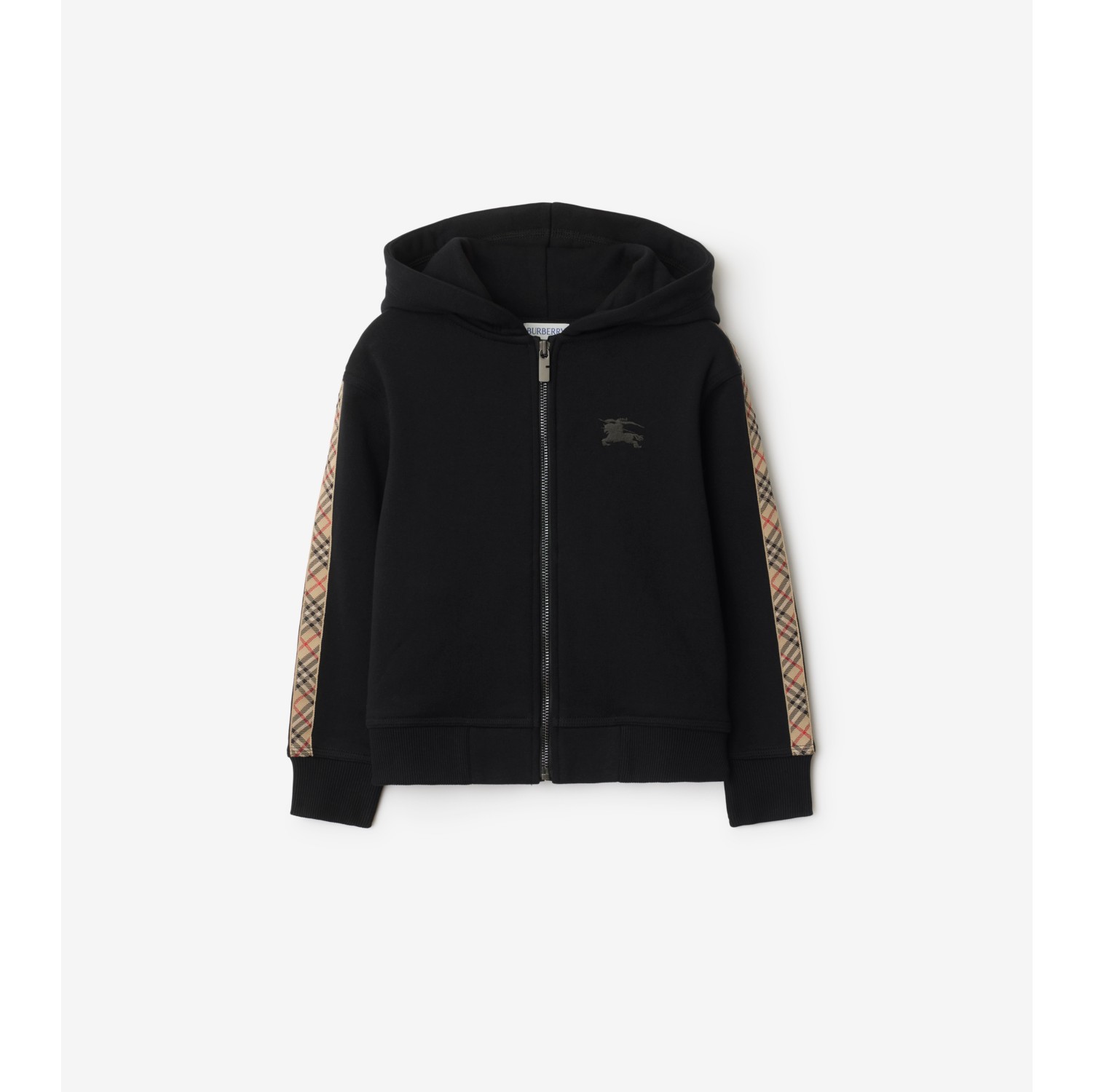 Check Trim Cotton Zip Hoodie