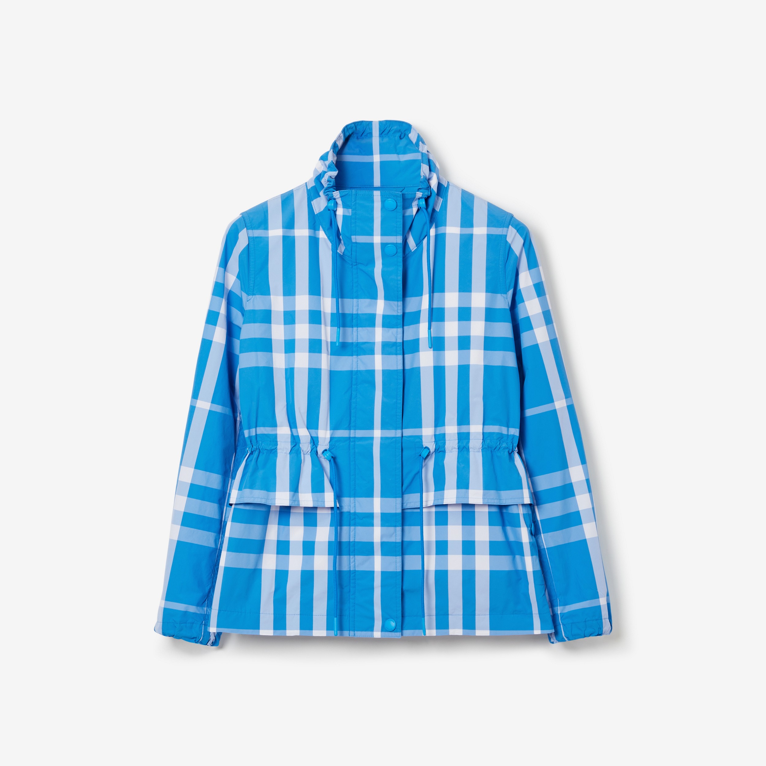 Check Nylon Funnel Neck Jacket in Vivid Blue - Women | Burberry® Official - 1