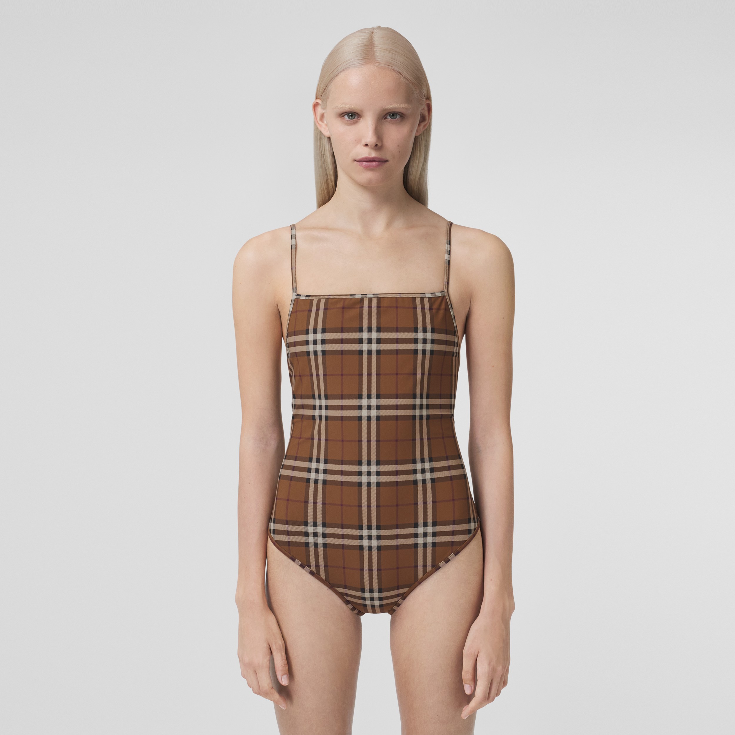 Check Swimsuit in Dark Birch Brown - Women | Burberry® Official - 1