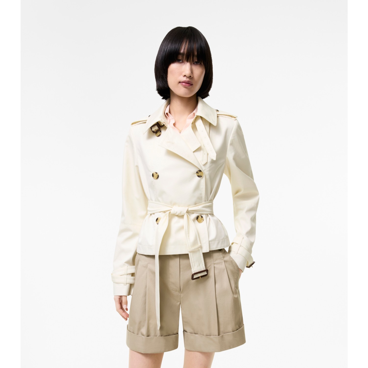 Cropped Tropical Gabardine Swarby Trench Jacket in Tundra white - Women | Burberry® Official