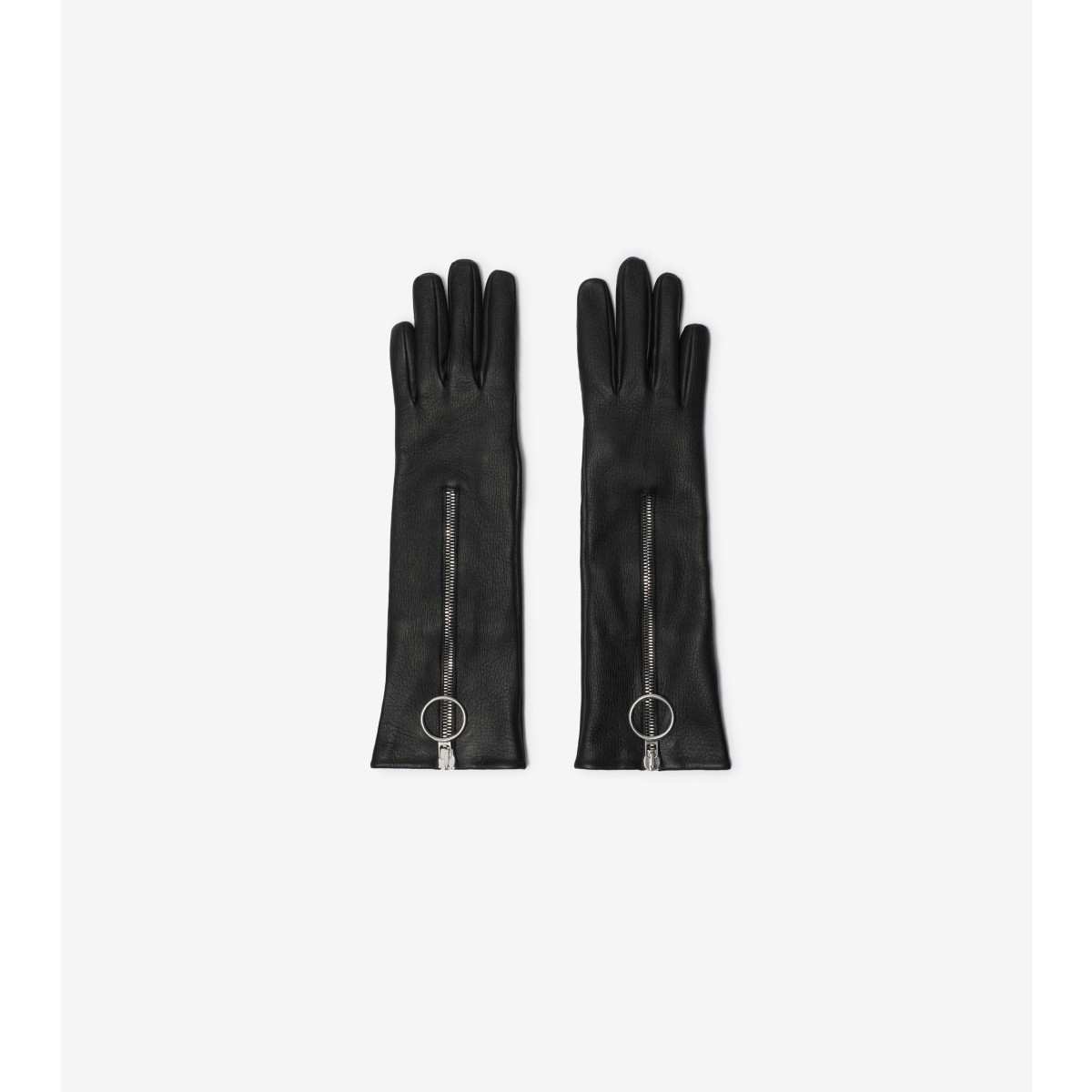 Shop Burberry Leather Zip Gloves In Black