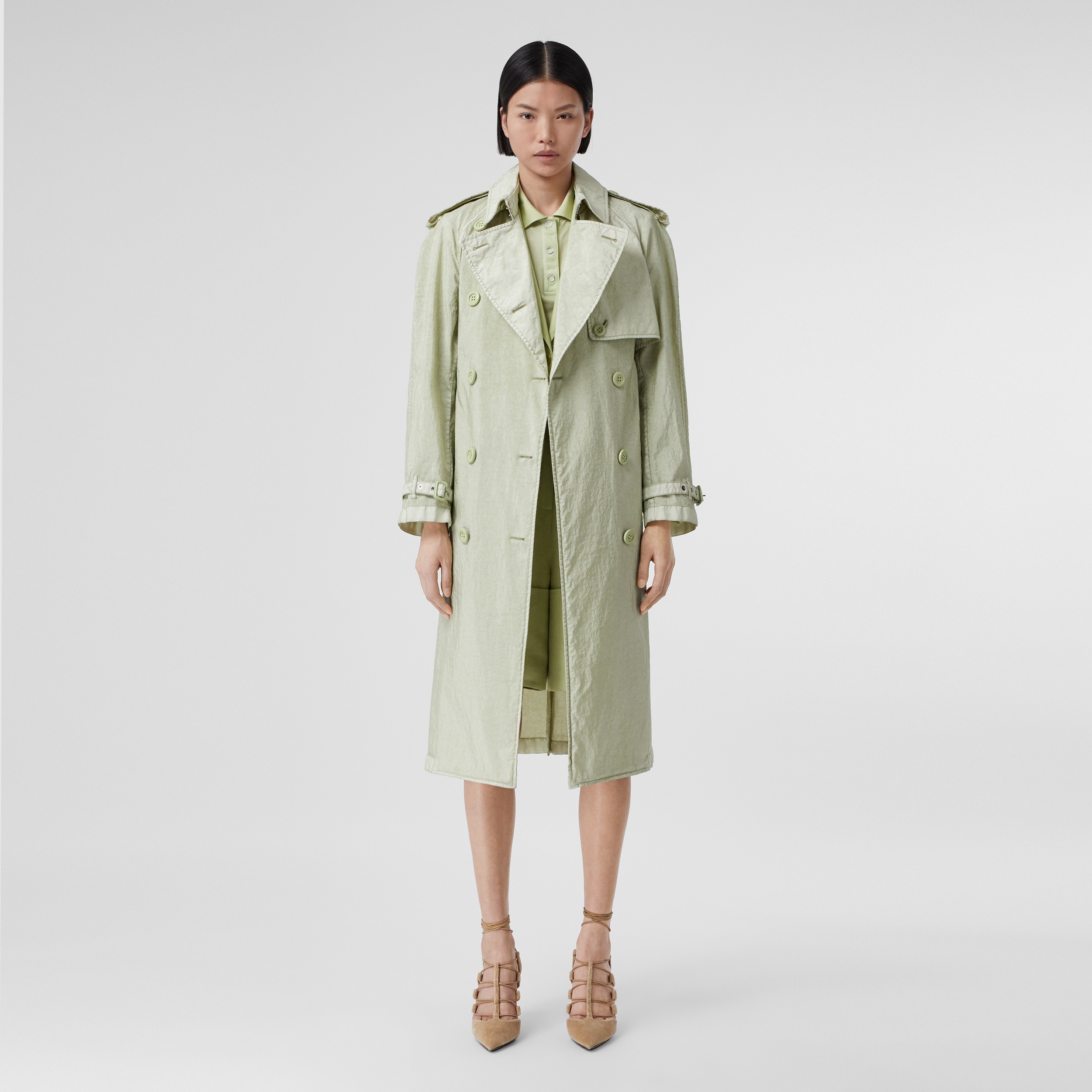 Garment-dyed Nylon Trench Coat in Mist Green - Women | Burberry United ...