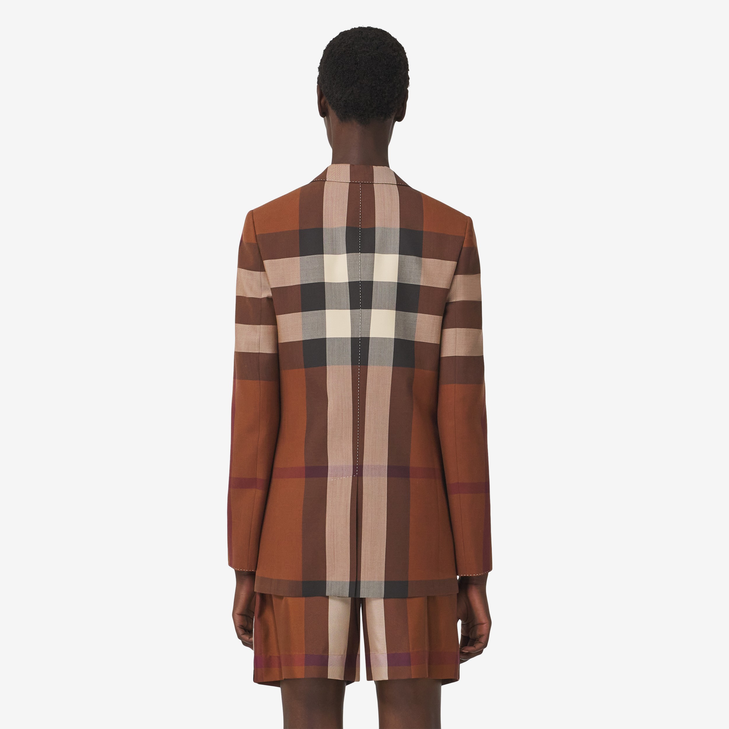 Exaggerated Check Wool Tailored Jacket in Dark Birch Brown - Women | Burberry® Official - 4