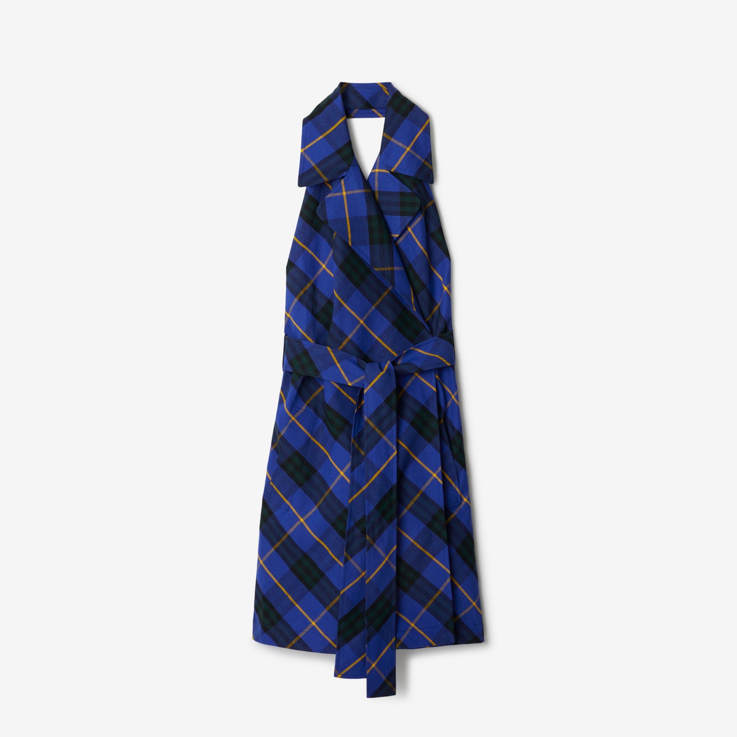 Check Linen Dress in Bright navy - Women, Cotton | Burberry® Official