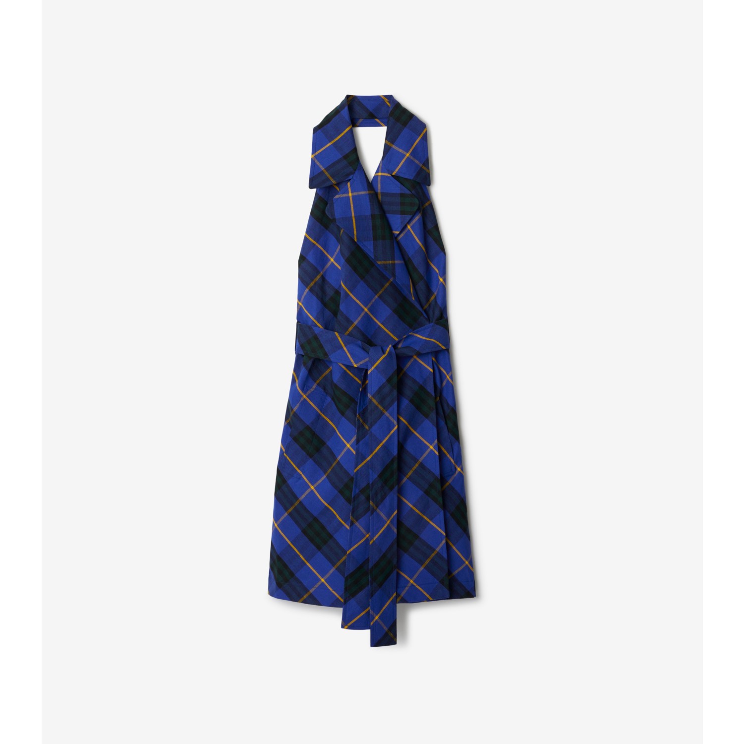 Check Linen Dress in Bright navy - Women, Cotton | Burberry® Official