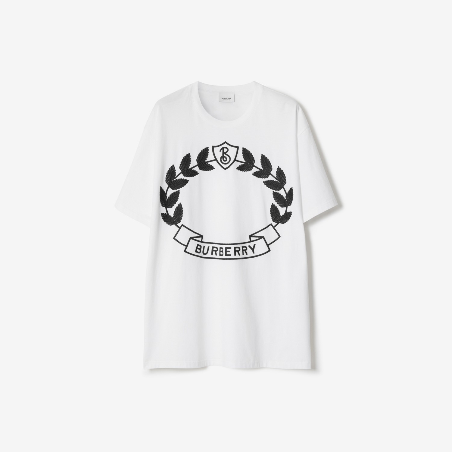 Camiseta de algodão com emblema de folha de carvalho