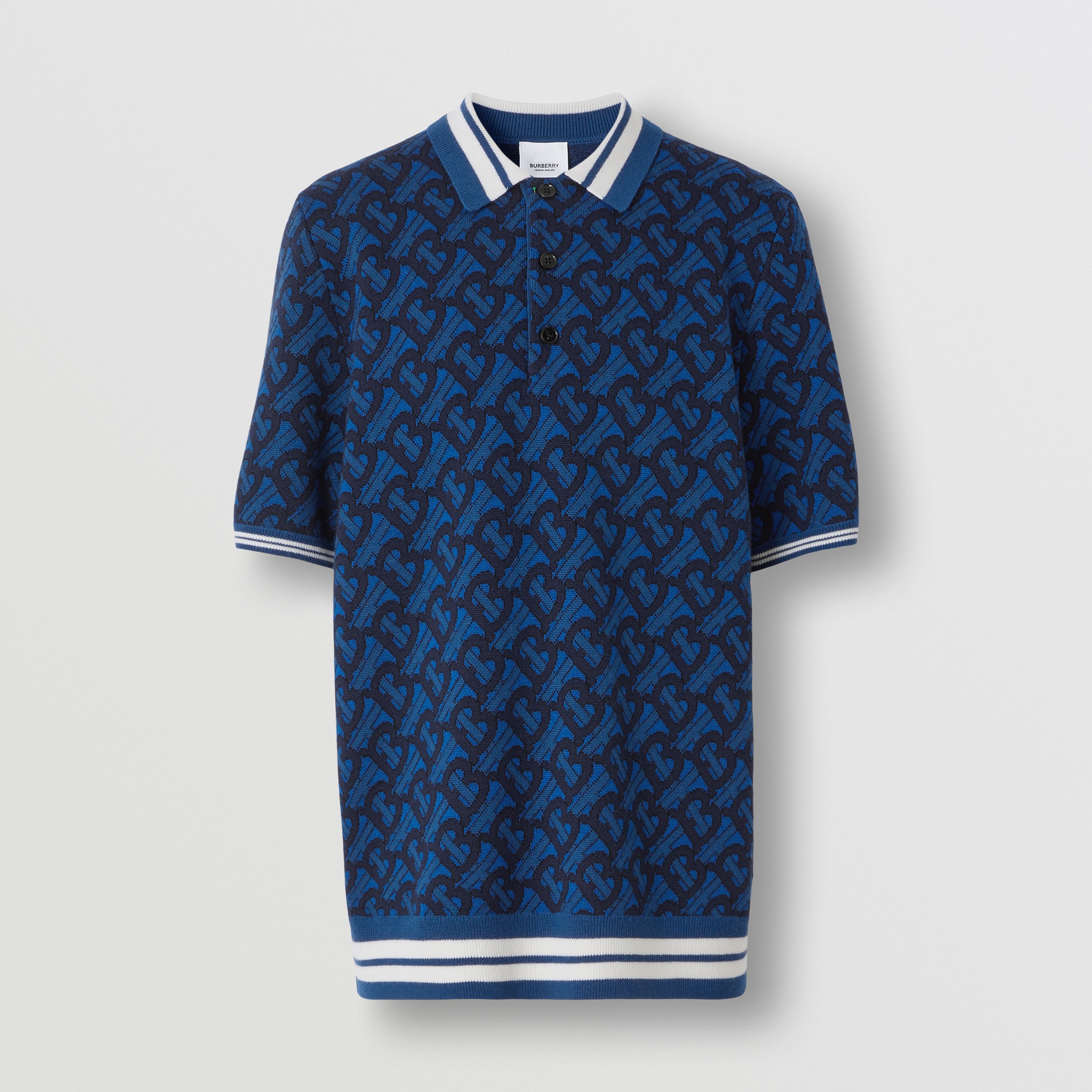 Monogram Wool Jacquard Polo Shirt in Royal Blue - Men | Burberry® Official - 4