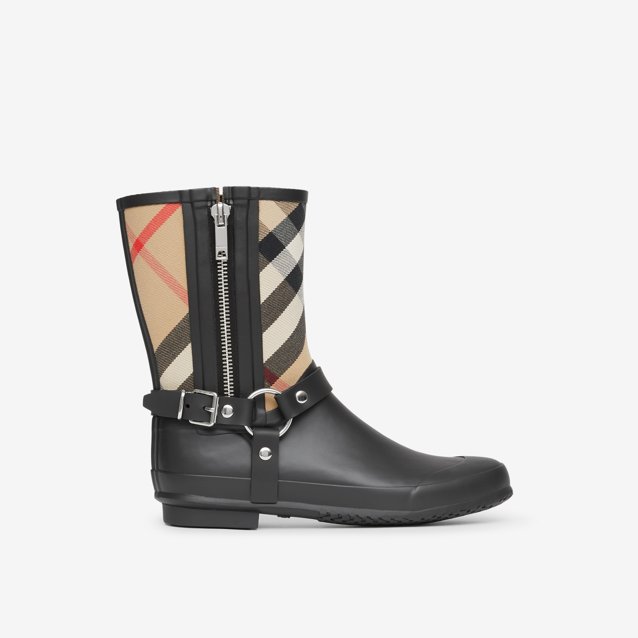 Strap Detail House Check Rubber Rain Boots in Black/archive Beige - Women | Burberry® Official - 1