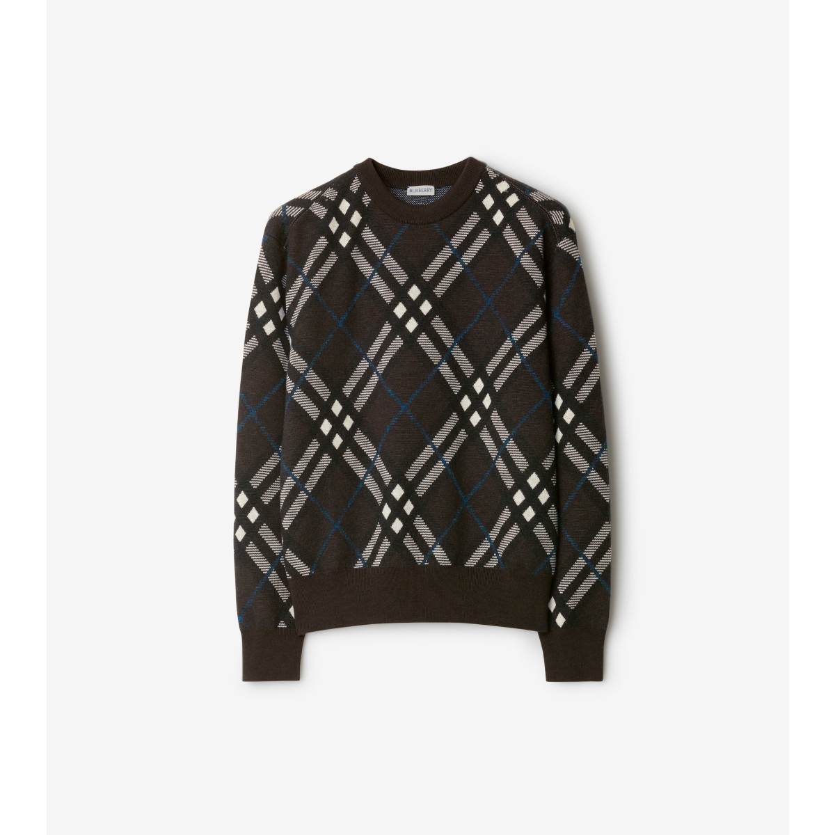 Burberry Check Wool Blend Sweater In Gray
