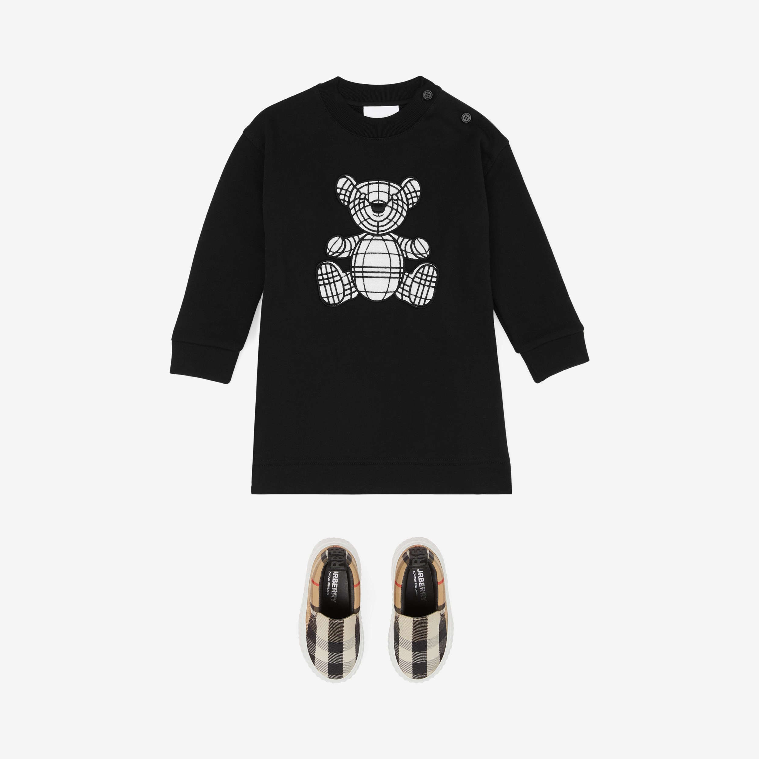 Thomas Bear Appliqué Cotton Sweater Dress in Black - Children | Burberry® Official - 3